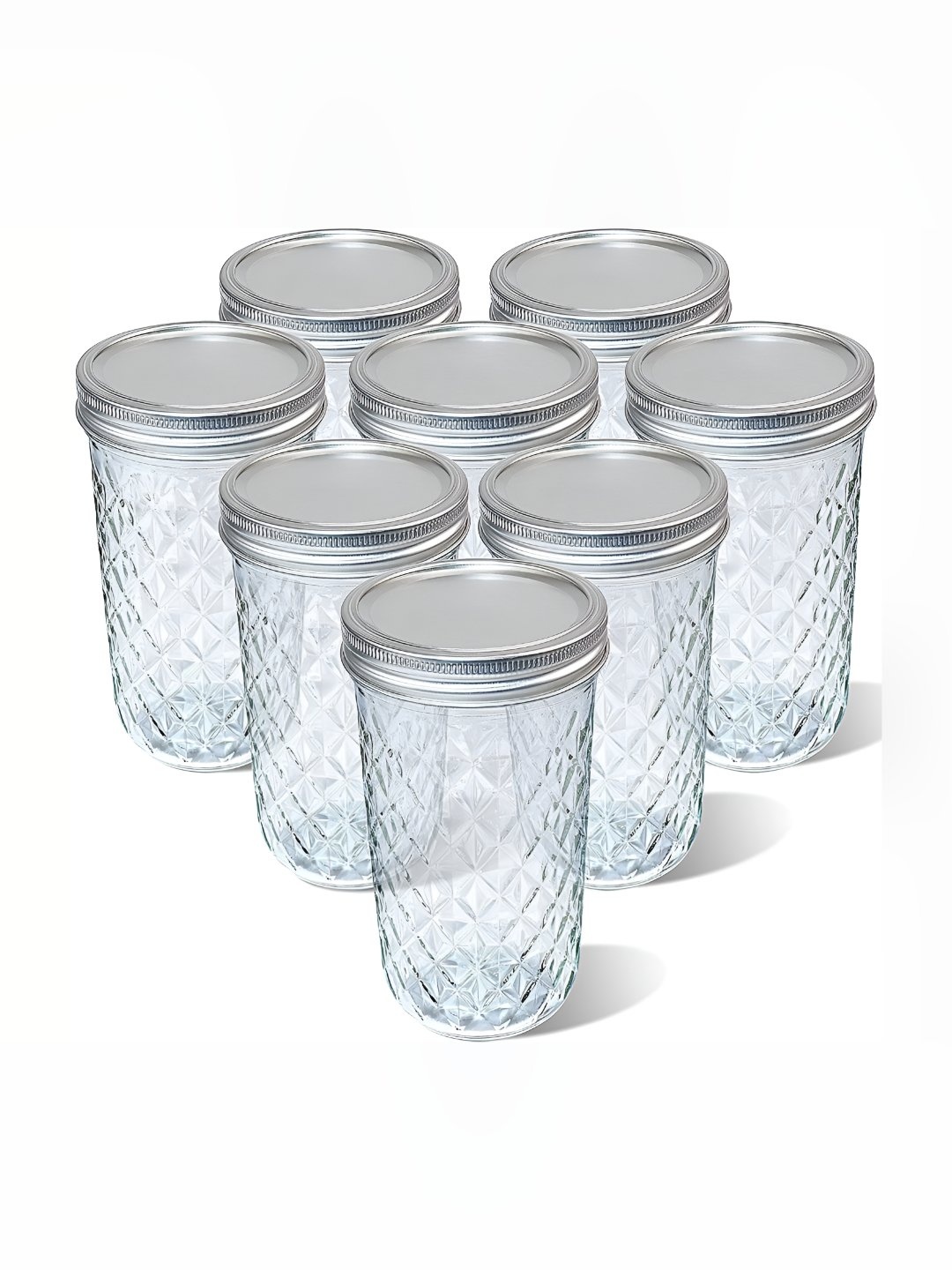 

JIGSHTIAL 8 Pcs Transparent Glass Fridge Containers-400ml Each, Silver