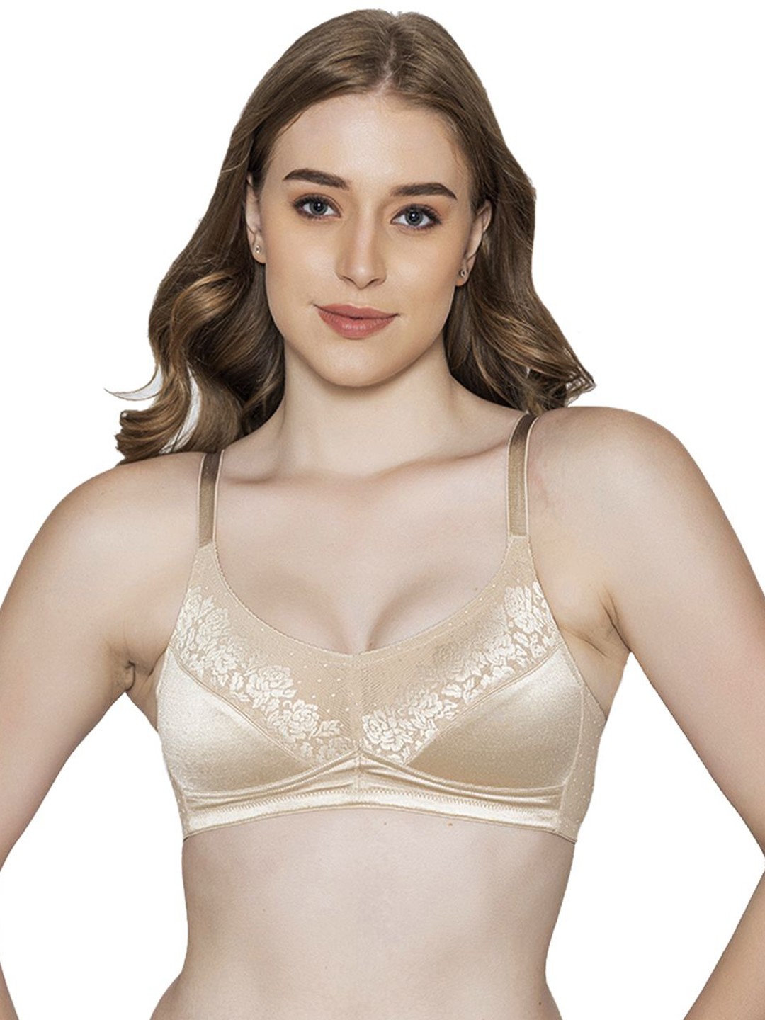 

B'ZAR Full Coverage Non Padded Bridal Bra in Satin Jacquard BZB8700, Nude