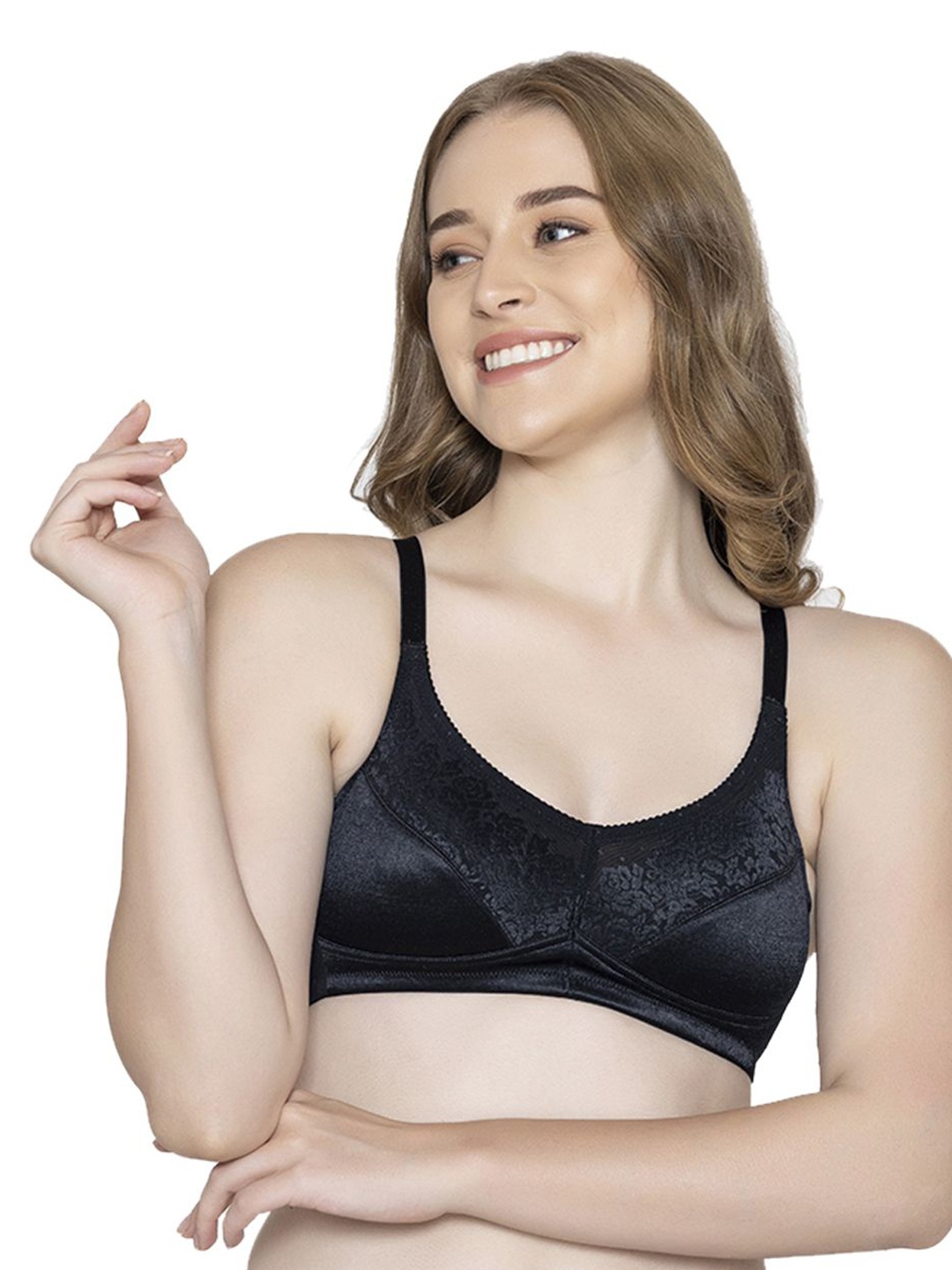 

B'ZAR Full Coverage Non Padded Bridal Bra in Satin Jacquard BZB8700, Black