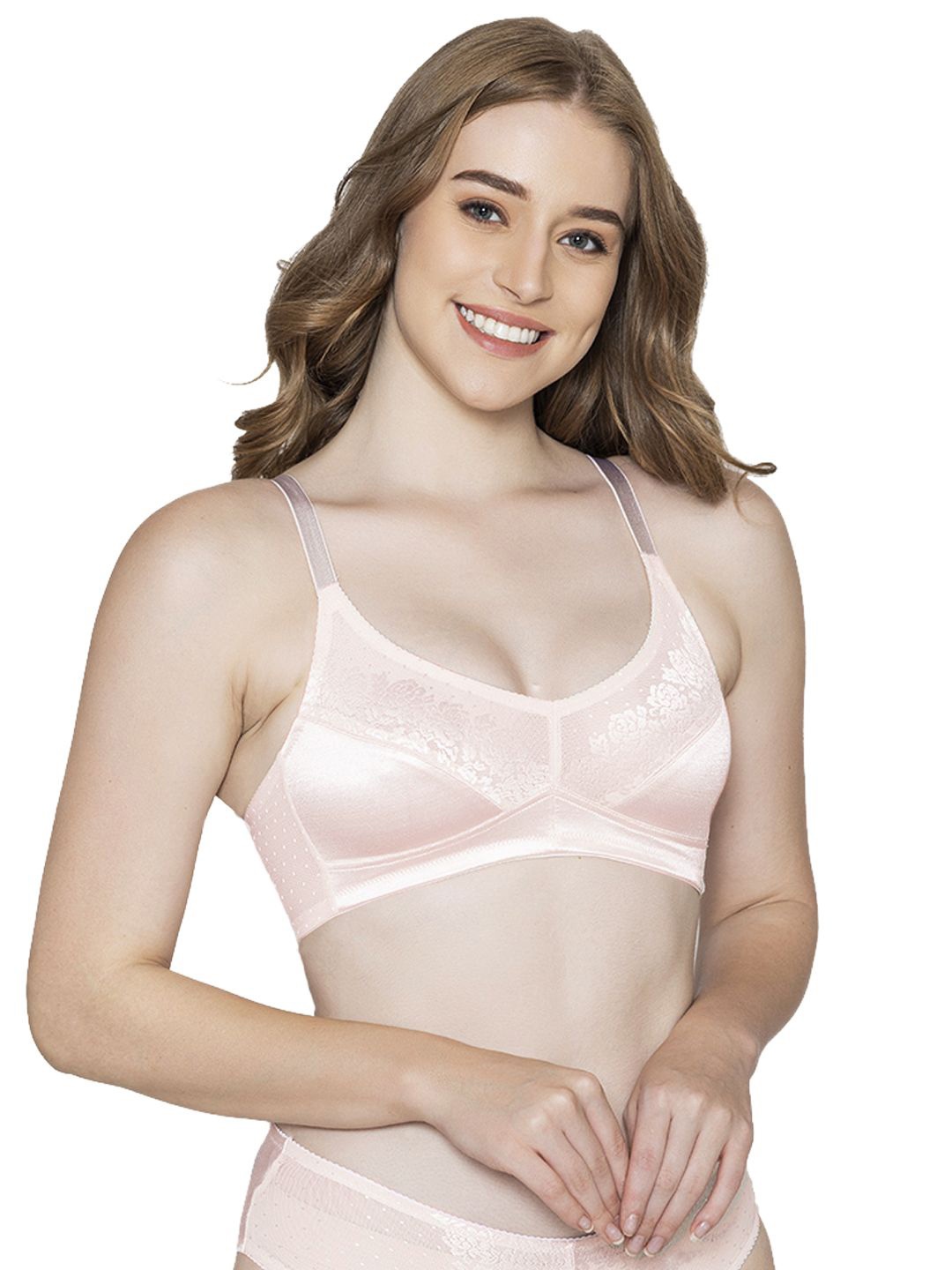 

B'ZAR Full Coverage Non Padded Bridal Bra in Satin Jacquard BZB8700, Pink