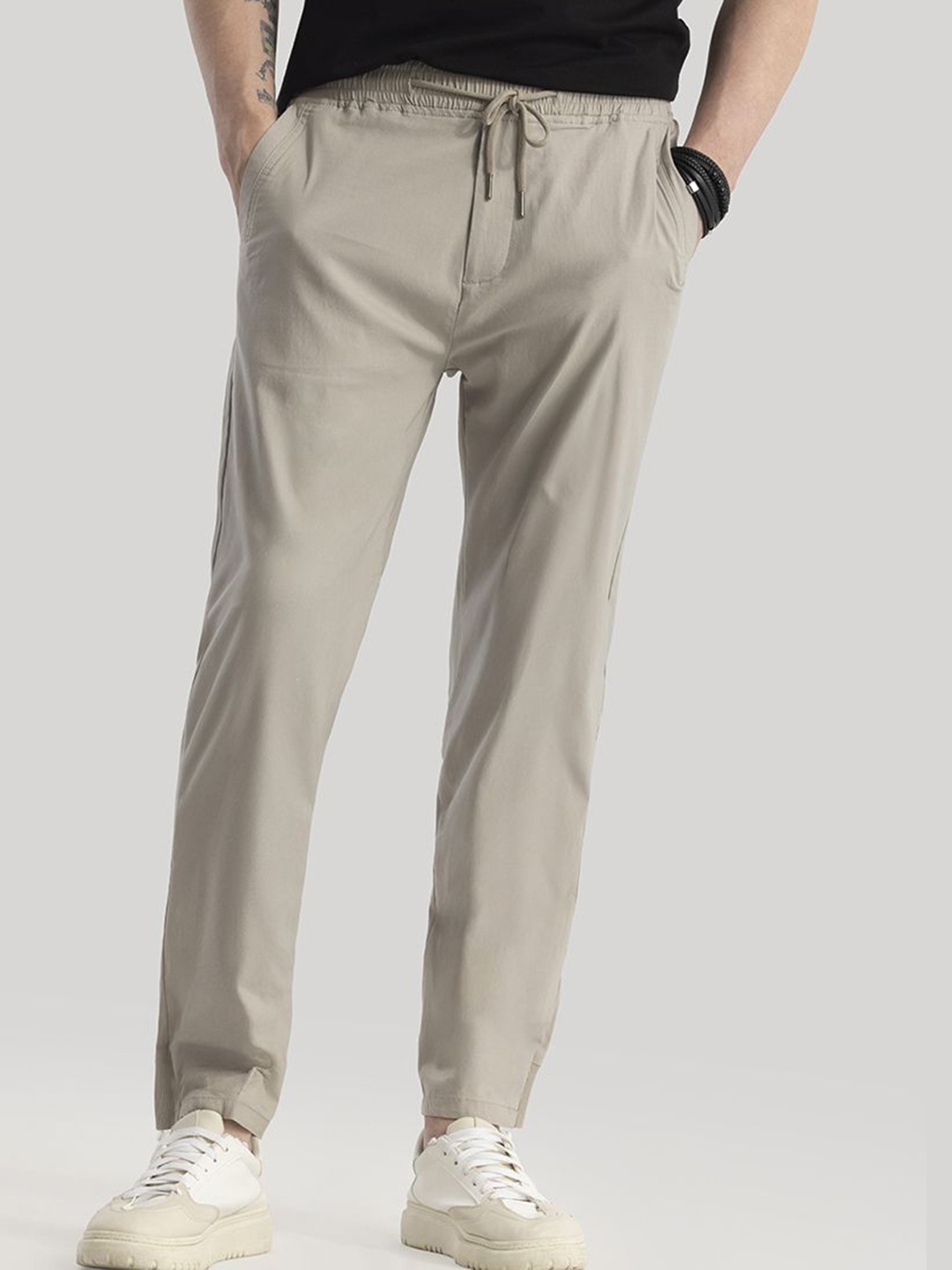 

Snitch Men Smart Slim Fit Joggers Trousers, Beige