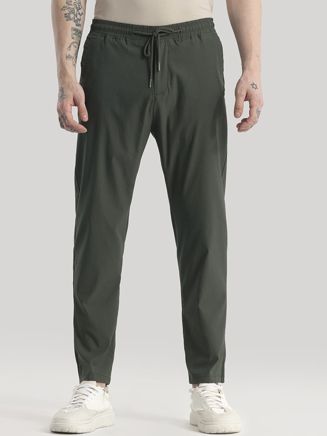 

Snitch Men Smart Slim Fit Trousers, Olive