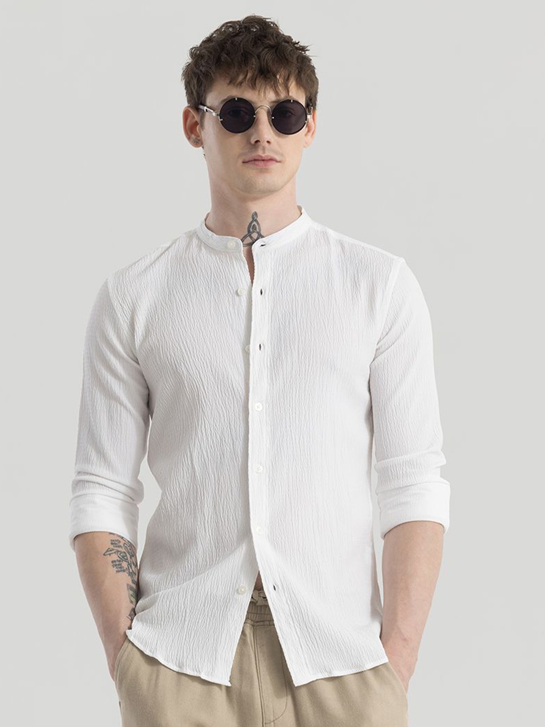 

Snitch Men Standard Slim Fit Opaque Striped Casual Shirt, White