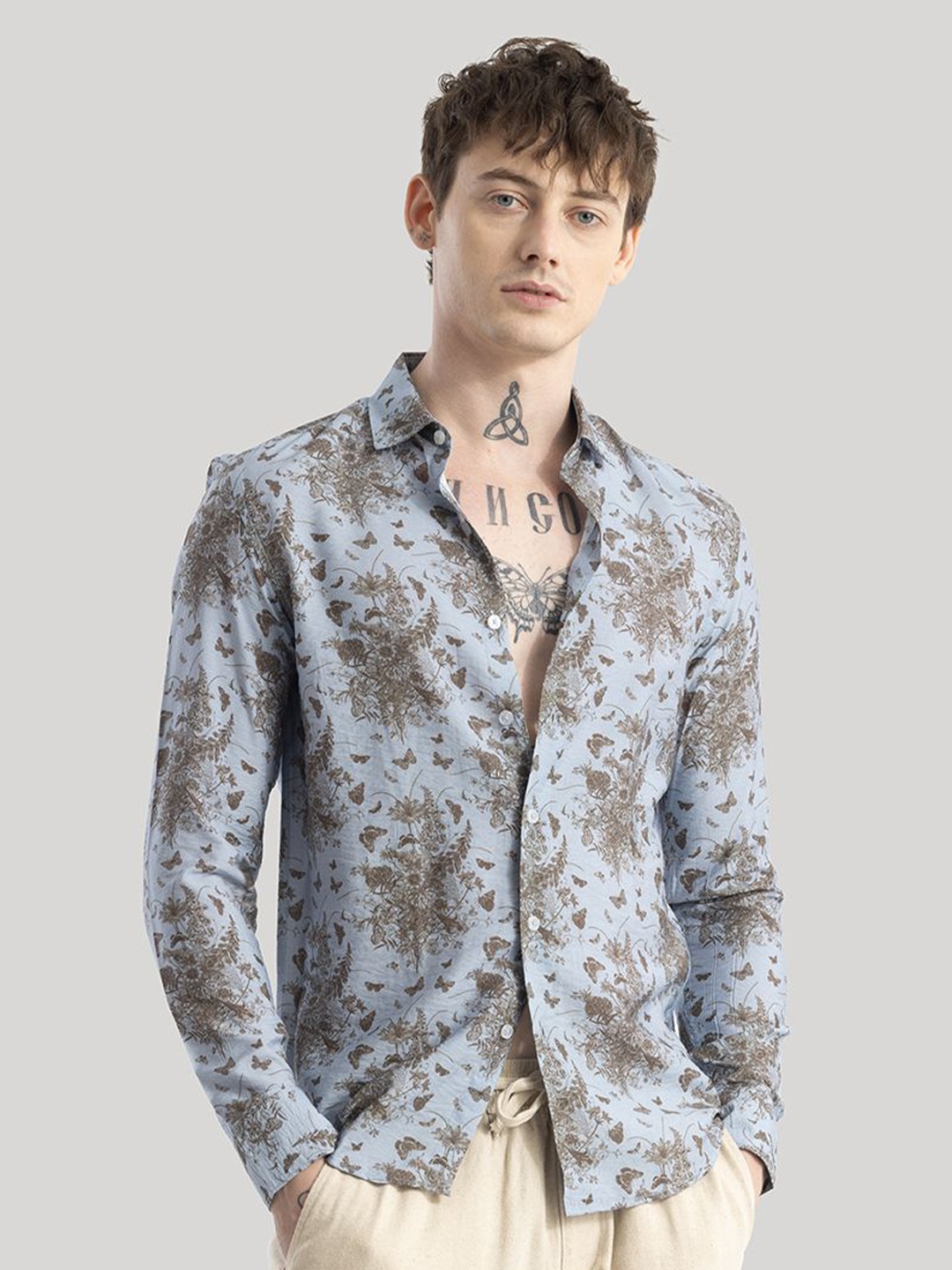 

Snitch Men Standard Slim Fit Floral Opaque Printed Casual Shirt, Blue