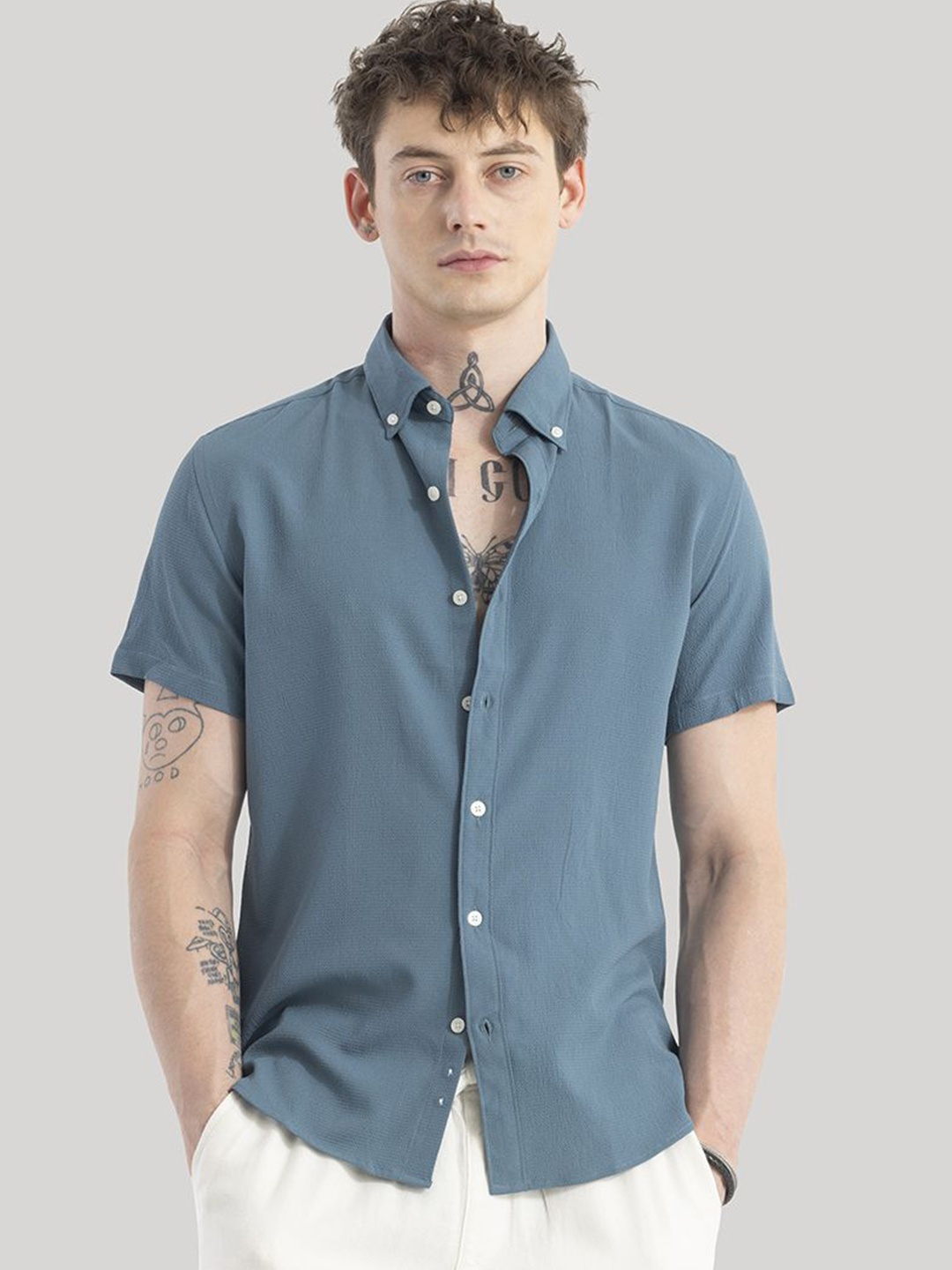 

Snitch Men Standard Slim Fit Opaque Casual Shirt, Teal