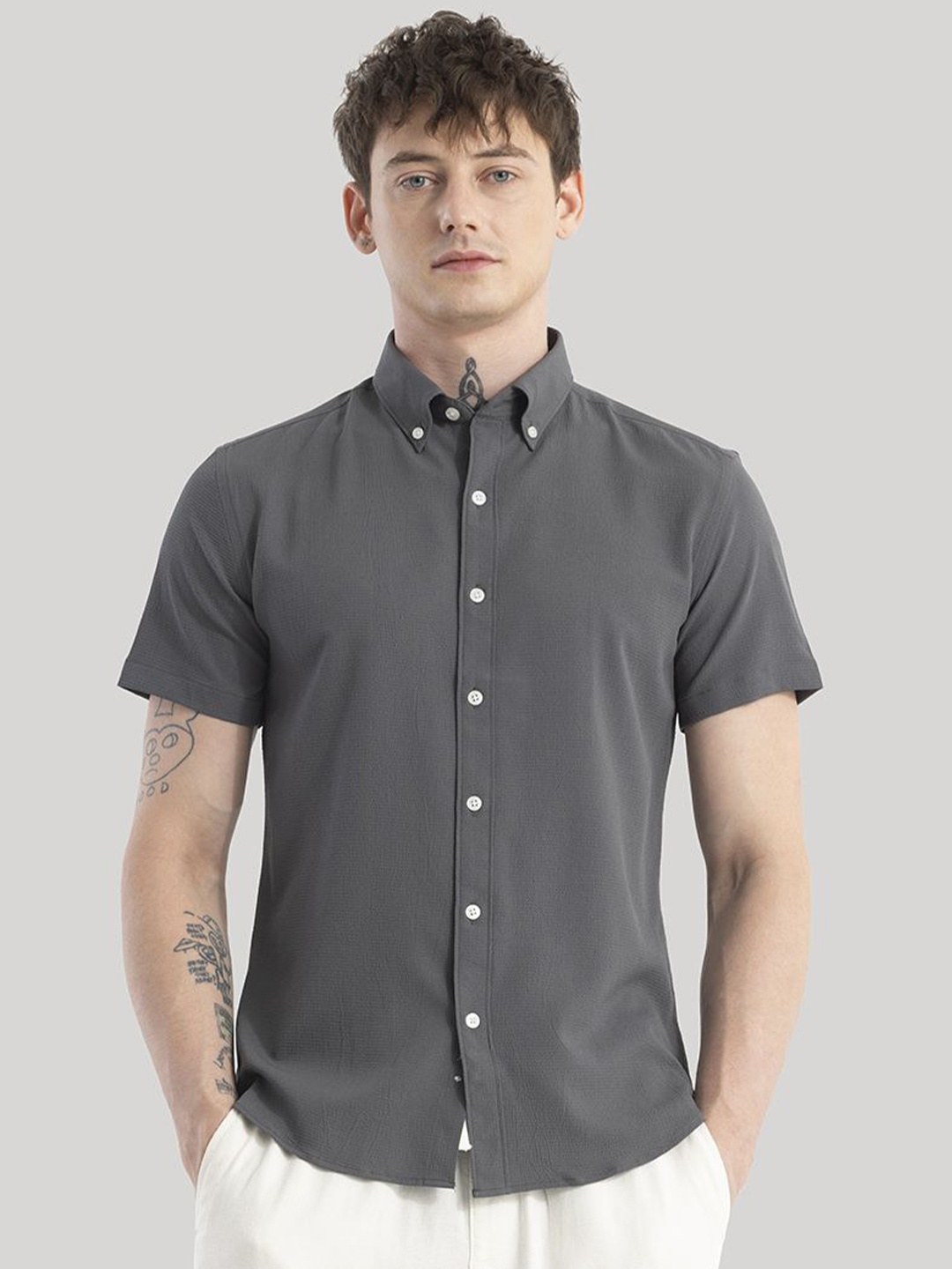 

Snitch Men Standard Slim Fit Opaque Casual Shirt, Charcoal