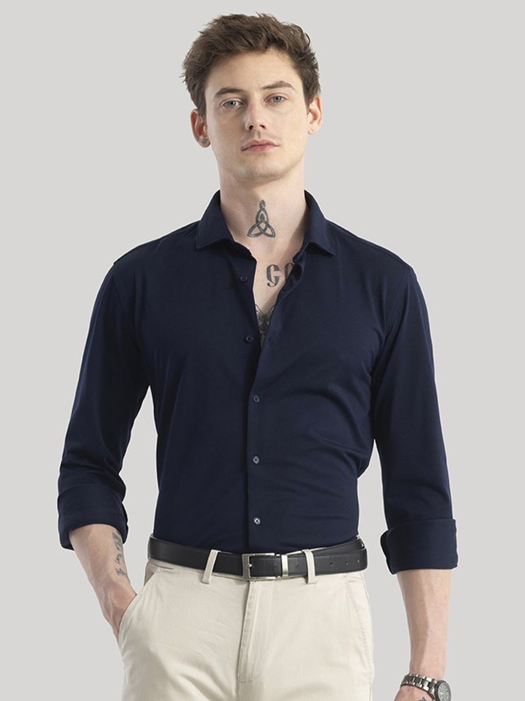 

Snitch Men Standard Slim Fit Opaque Formal Shirt, Navy blue