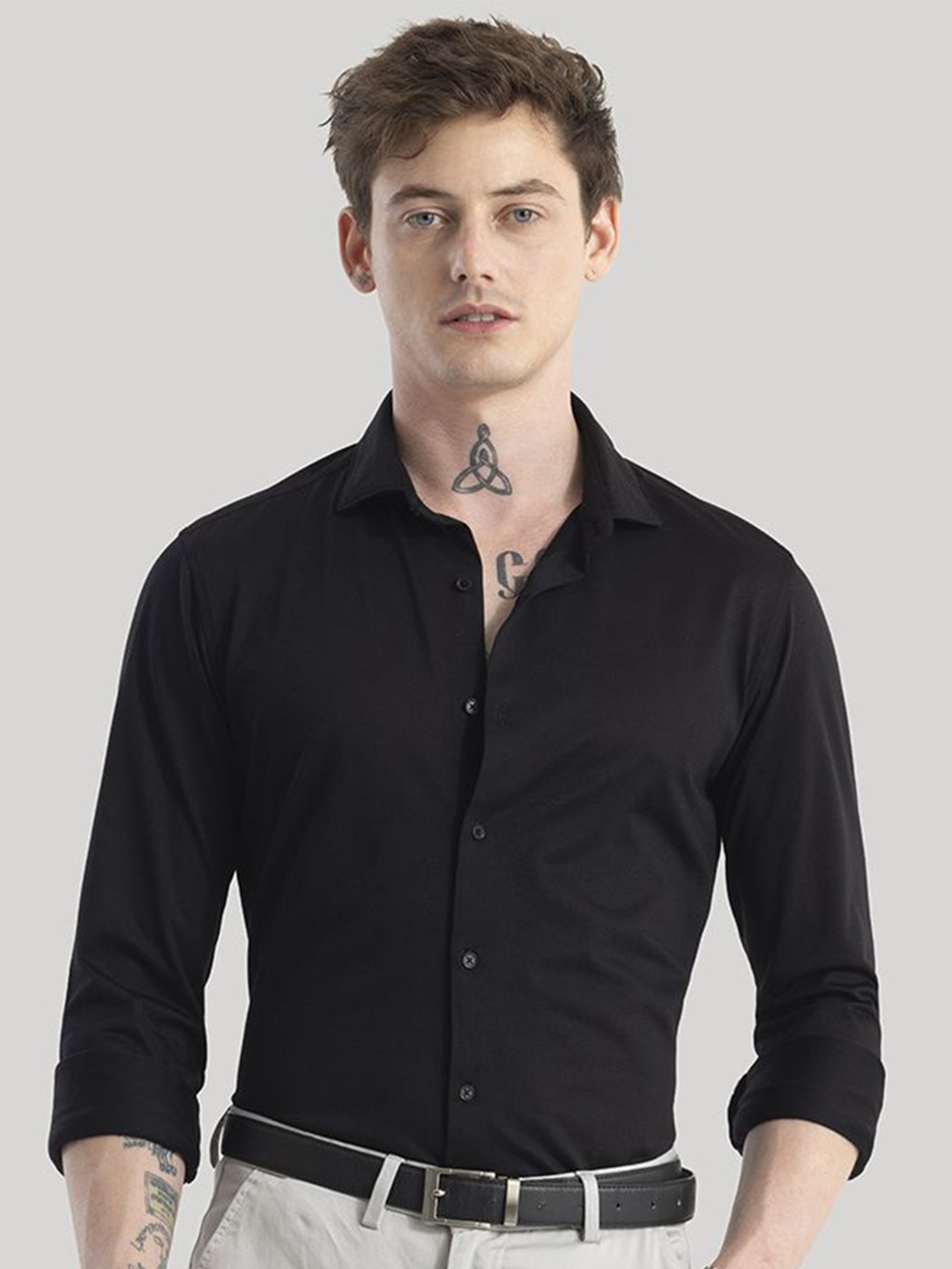 

Snitch Men Standard Slim Fit Opaque Formal Shirt, Black