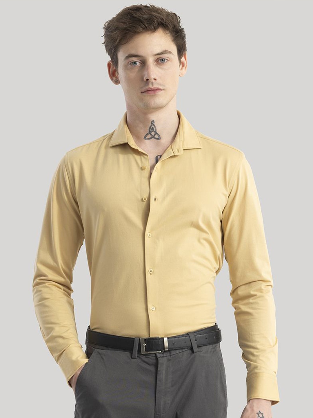 

Snitch Men Standard Slim Fit Opaque Formal Shirt, Beige