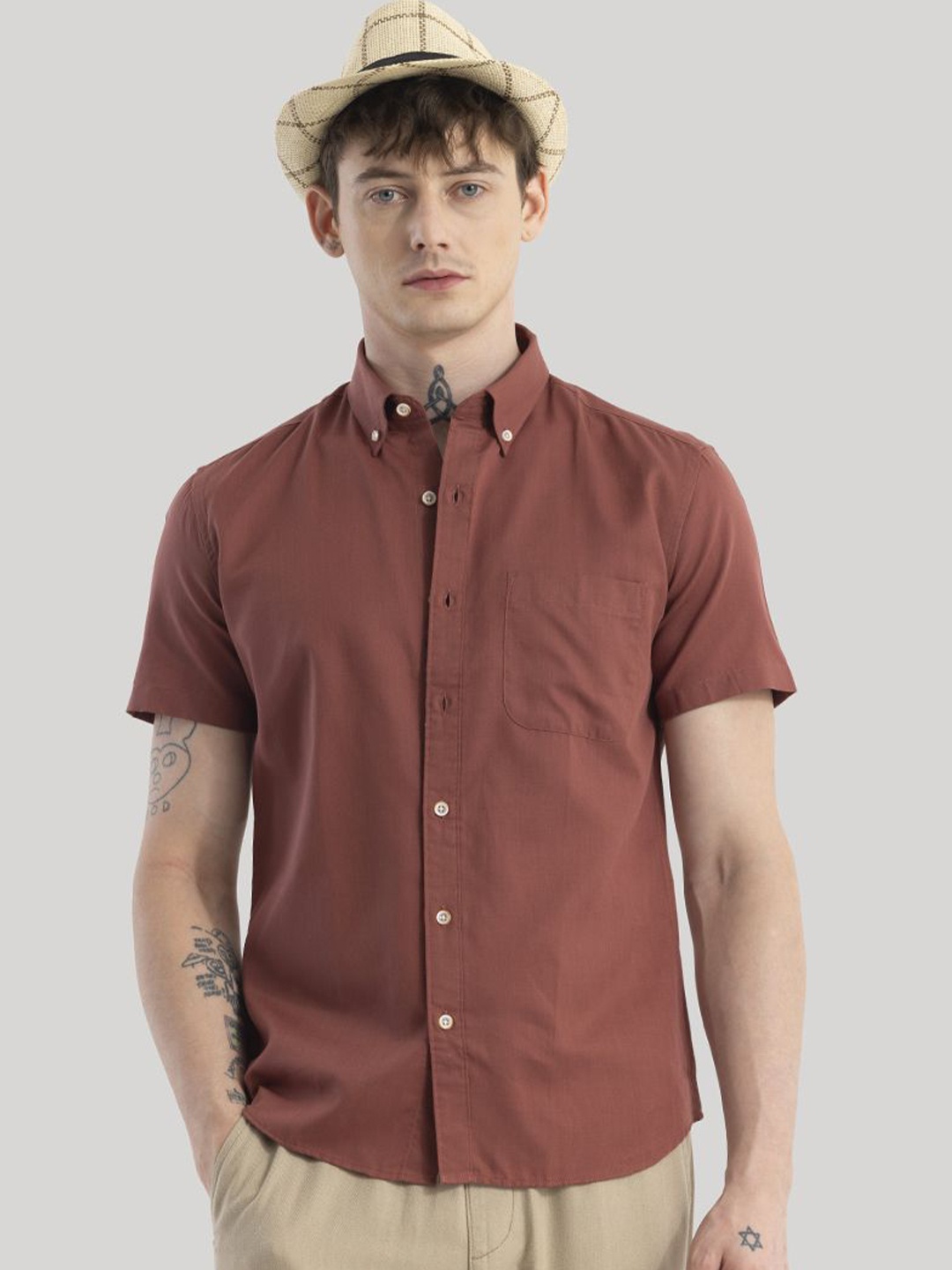 

Snitch Men Classic Opaque Casual Shirt, Brown