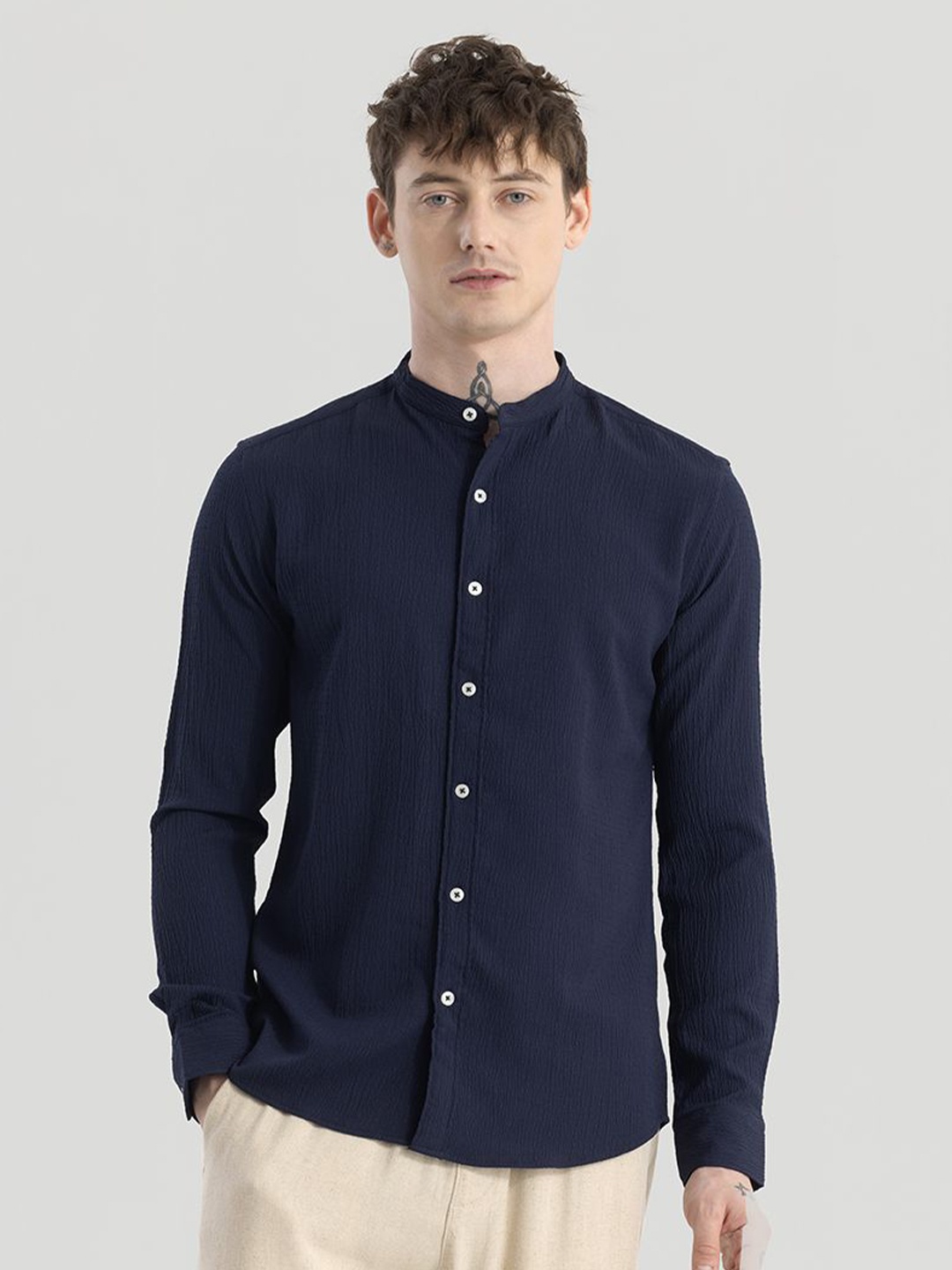 

Snitch Men Standard Slim Fit Opaque Casual Shirt, Navy blue