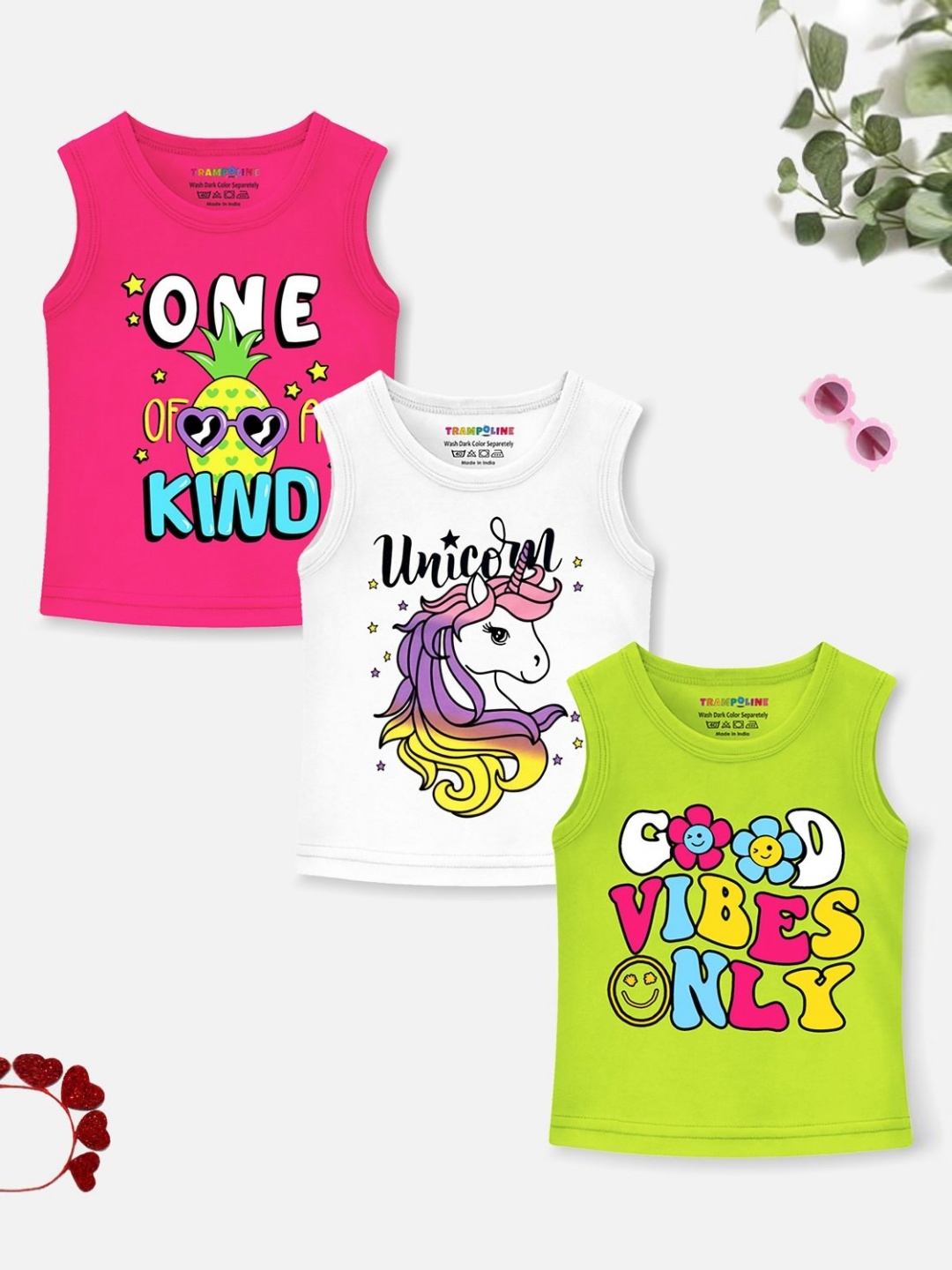 

YK X Trampoline Girl Pack Of 3 Printed T-shirts, Pink