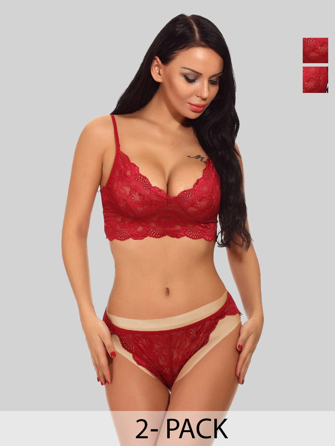 

Krelin Pack Of 2 Self Design Lingerie Set, Red