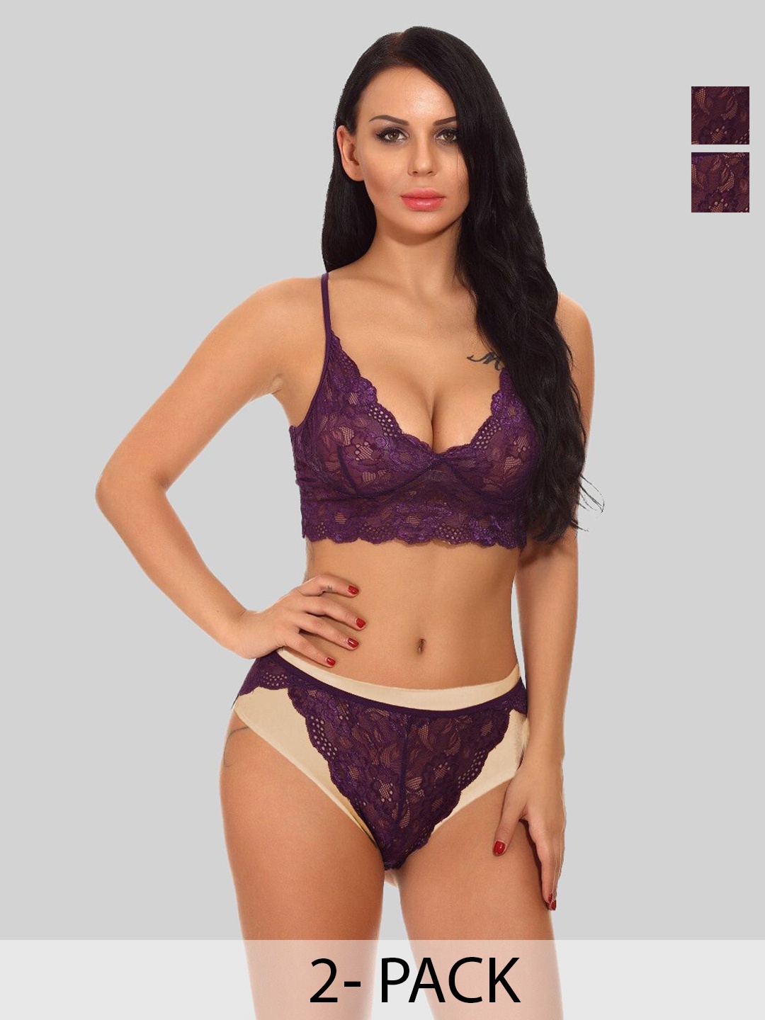 

Krelin Pack Of 2 Self Design Lingerie Set D-27-PURPLE-P1-Purple