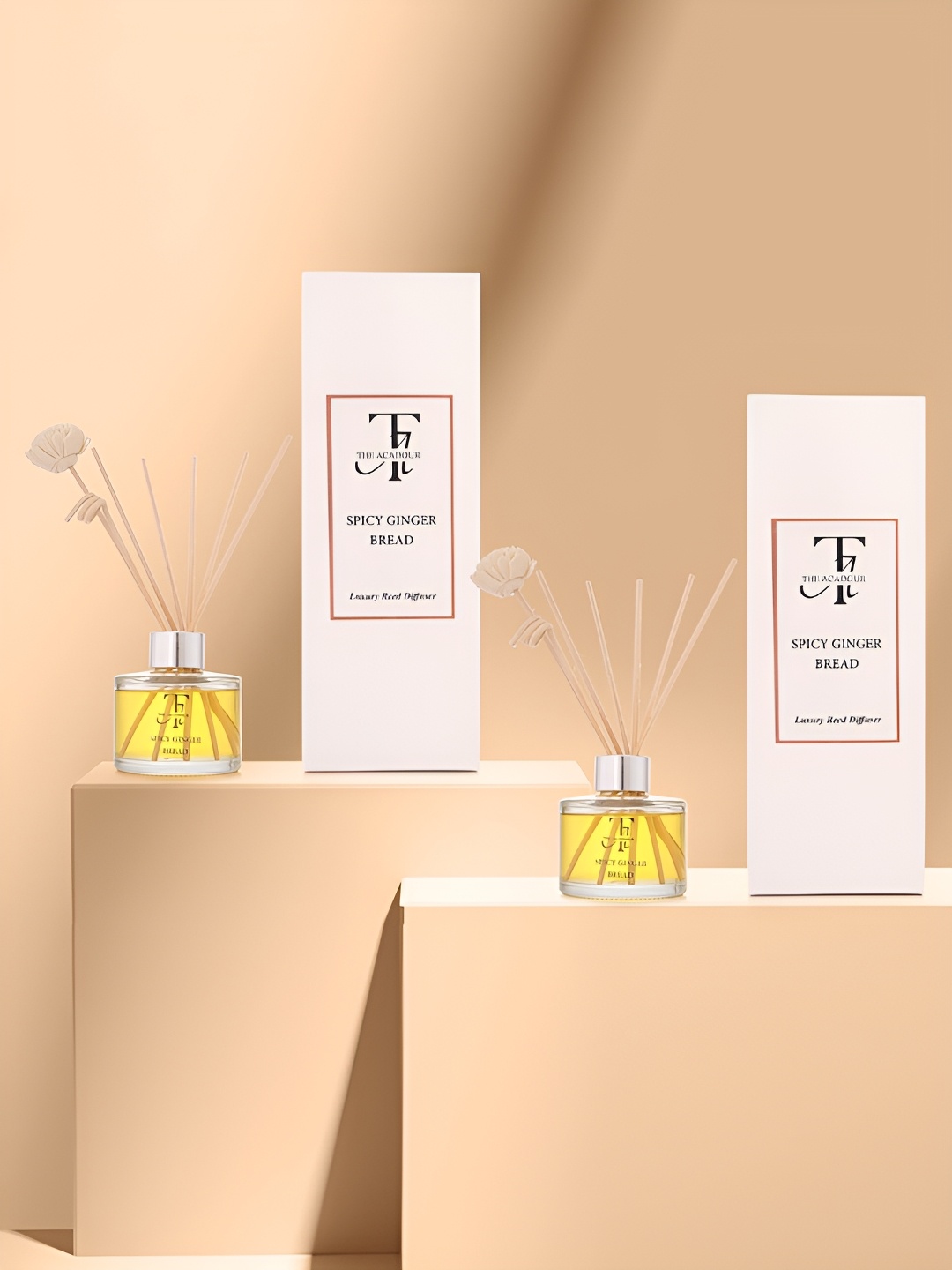 THE ACADOUR Set of 2 Reed Diffusers 2pcs Spicy Gingerbread 100ml each, Yellow