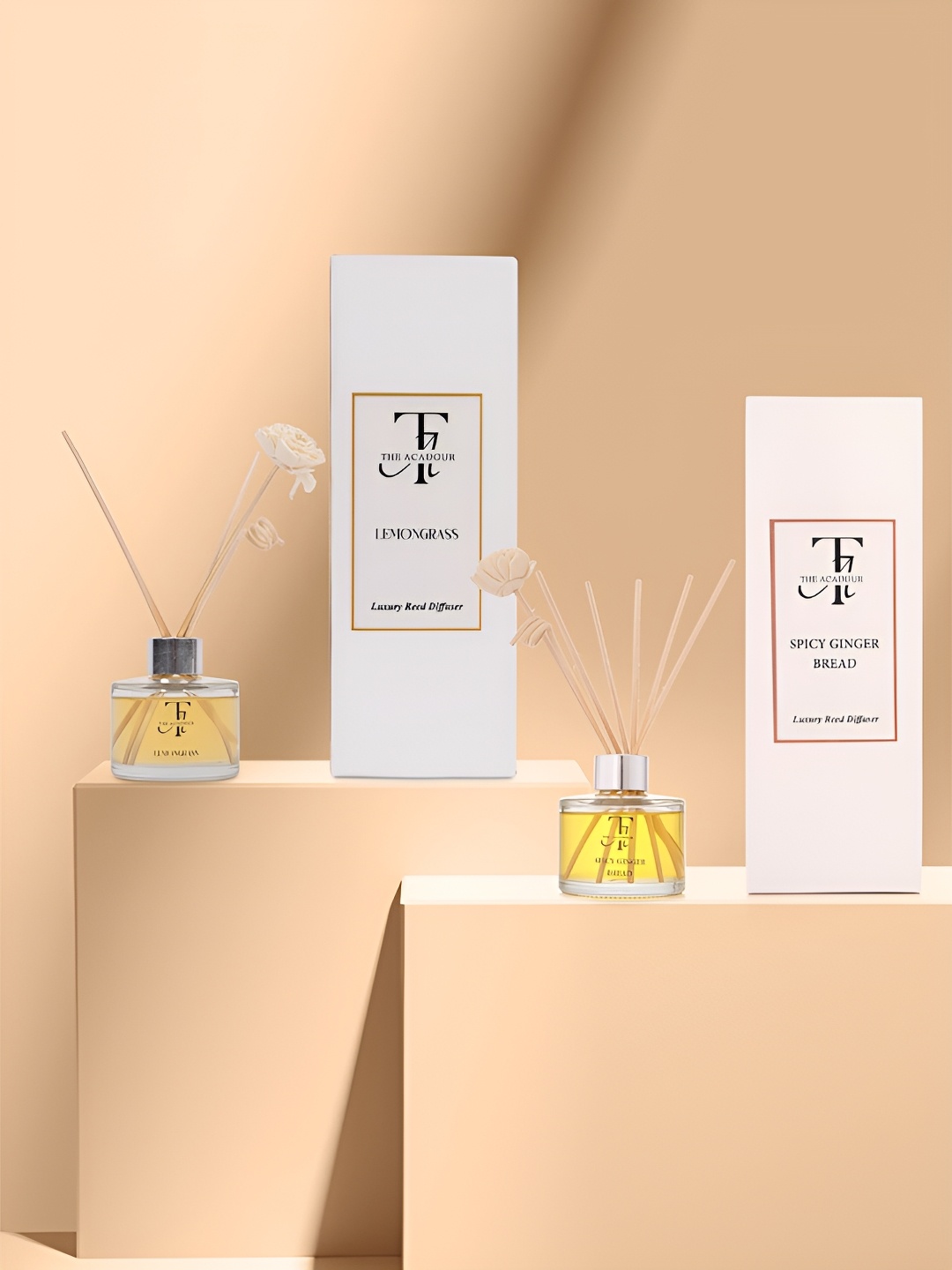 

THE ACADOUR Set of 2 Reed Diffusers Spicy Gingerbread and Lemongrass 100ml each, Yellow