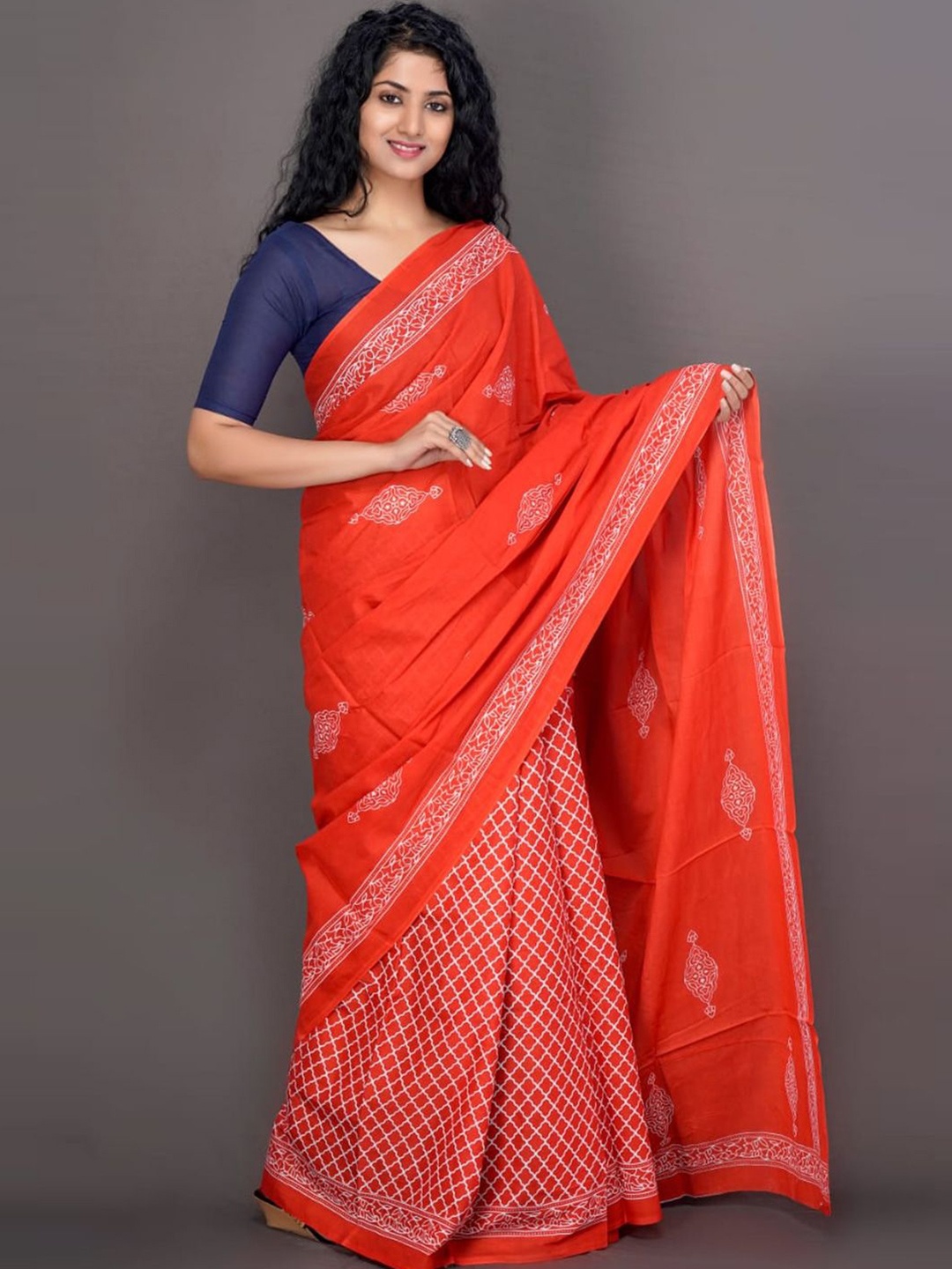 

JAIPURI PRINT Floral Pure Cotton Bandhani Saree, Red