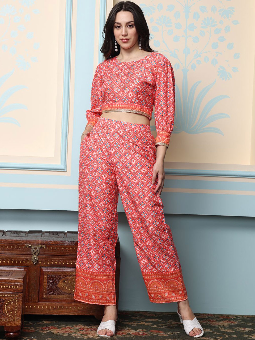 

Ishin Printed Three Quarter Sleeve Top & Trouser Co-Ords, Pink