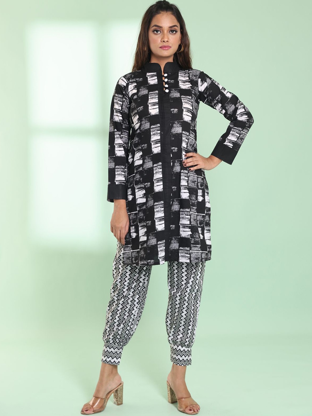 

Charukriti Women Printed Regular Pure Cotton Kurta with Salwar, Black