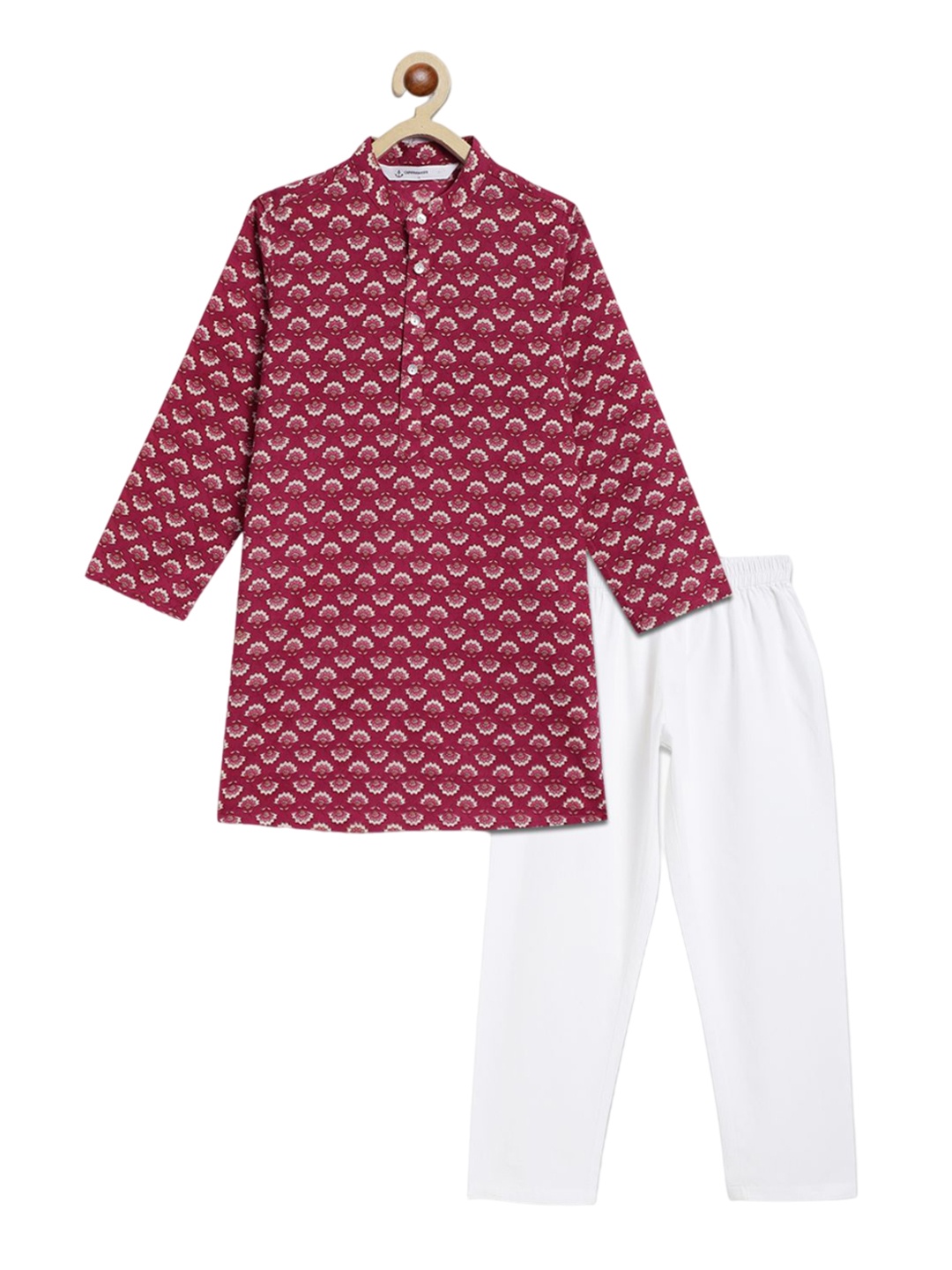 

Campana Boys Ethnic Motifs Printed Regular Pure Cotton Kurta with Pyjamas, Burgundy