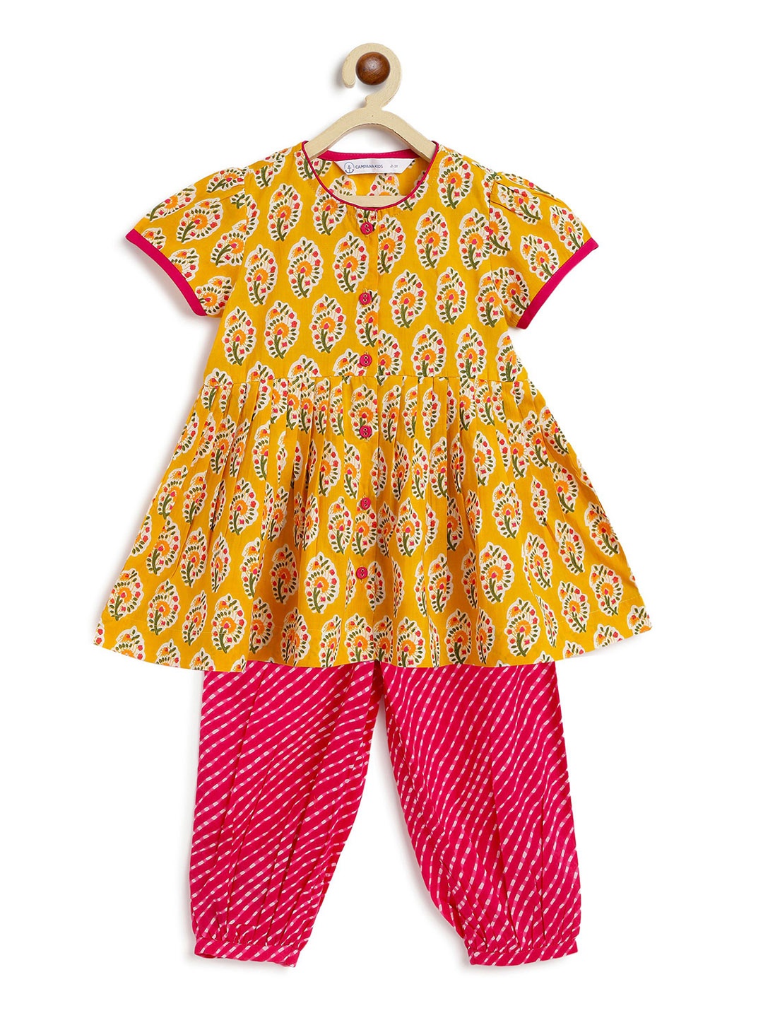 

Campana Girls Paisley Printed Empire Pure Cotton Kurti with Salwar, Yellow