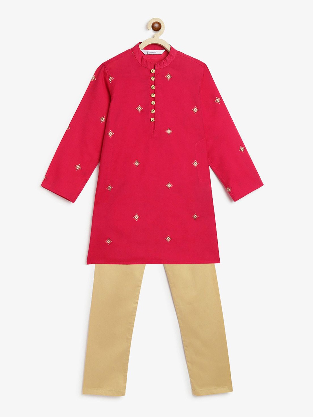 

Campana Boys Printed Regular Thread Work Kurta with Pyjamas, Red