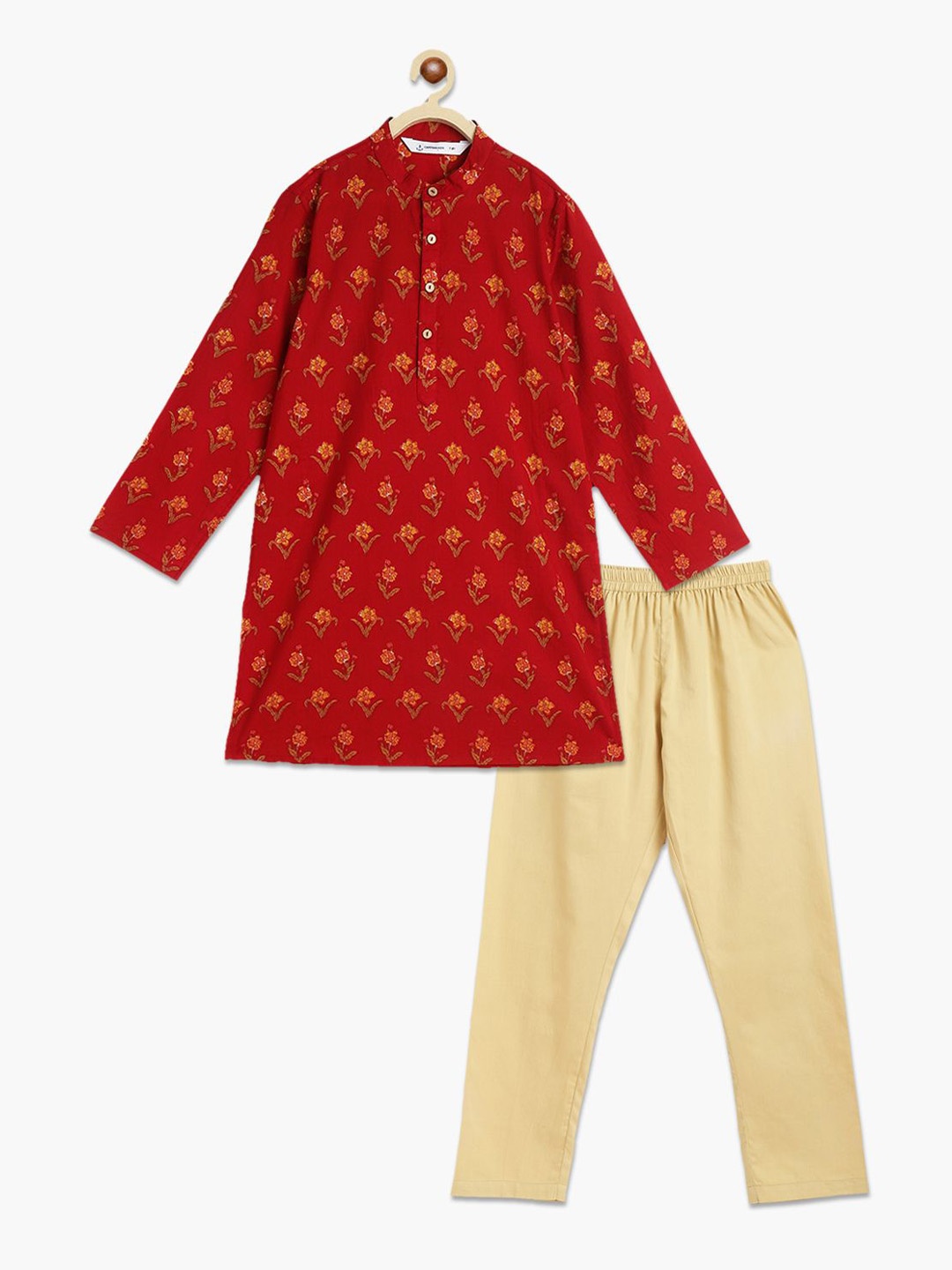 

Campana Boys Floral Printed Regular Pure Cotton Kurta with Pyjamas, Maroon