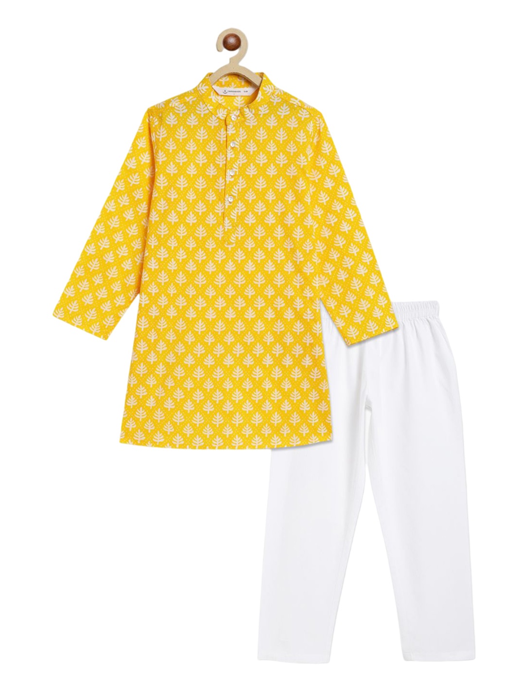 

Campana Boys Floral Printed Regular Pure Cotton Kurta with Pyjamas, Yellow