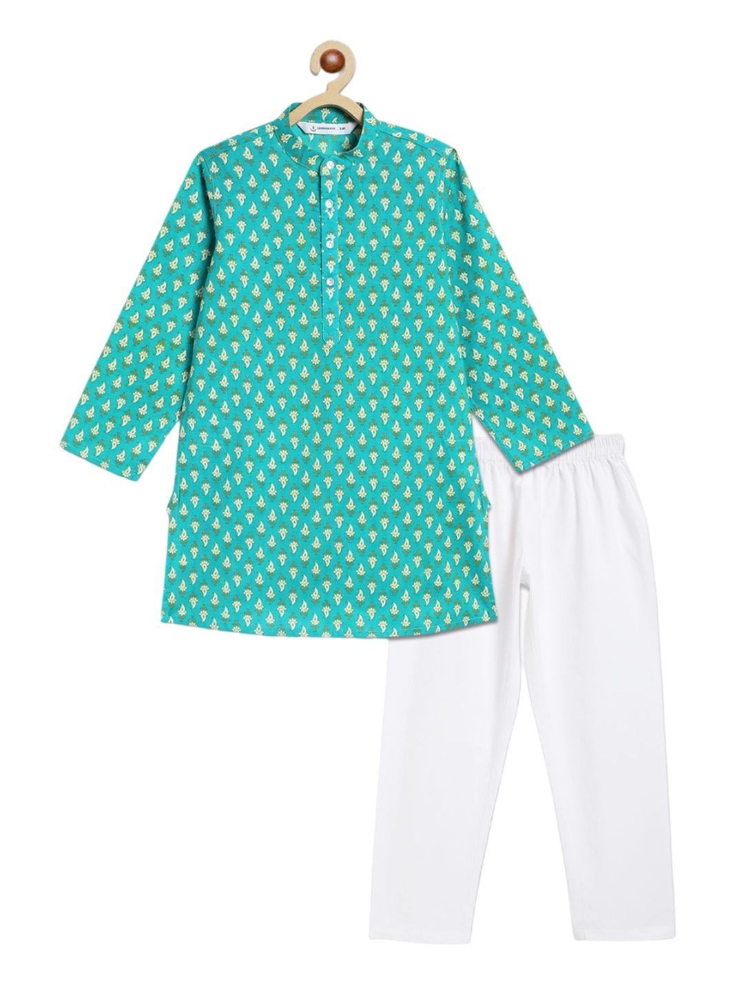 

Campana Boys Paisley Printed Regular Pure Cotton Kurta with Pyjamas, Turquoise blue