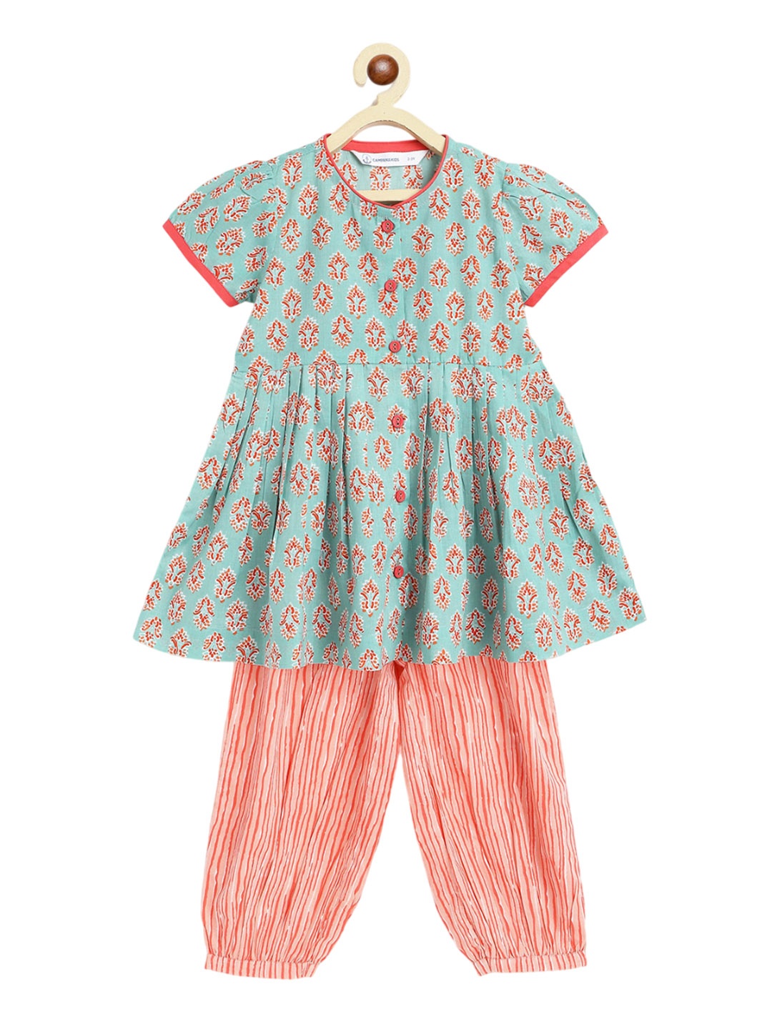 

Campana Girls Floral Printed Empire Pure Cotton Kurti with Salwar, Green