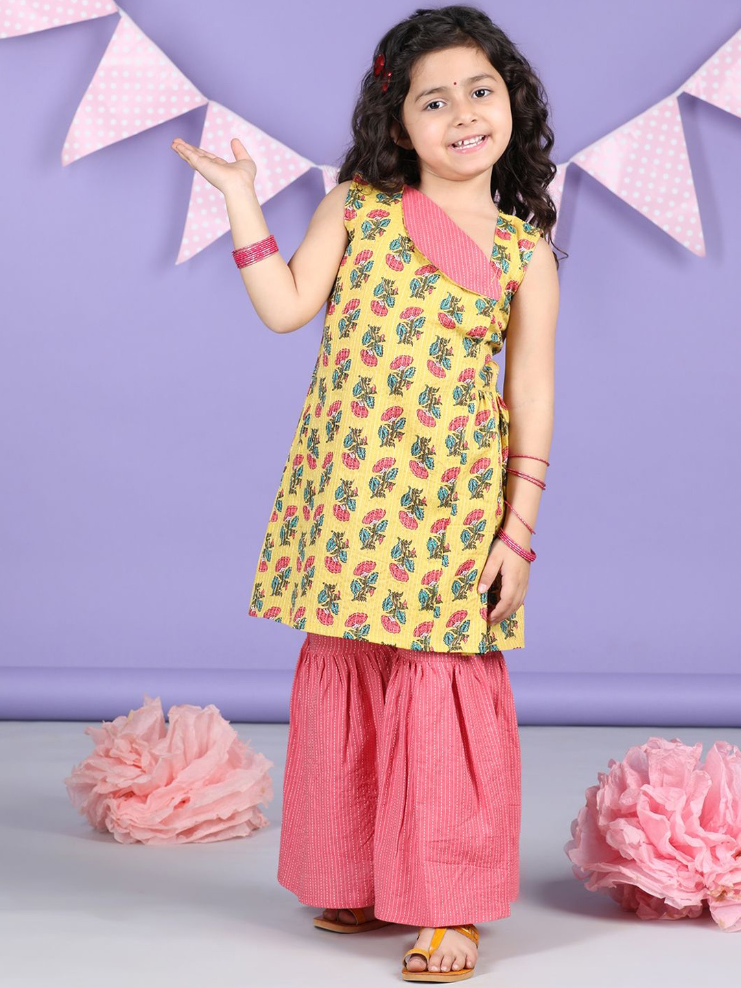 

Sangria Printed Pure Cotton Straight Kurta With Sharara Set, Yellow