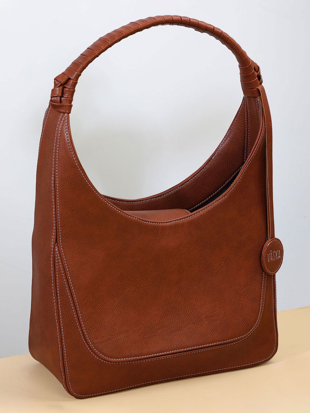 

VASKA Oversized Swagger Hobo Bag with Tasselled, Tan