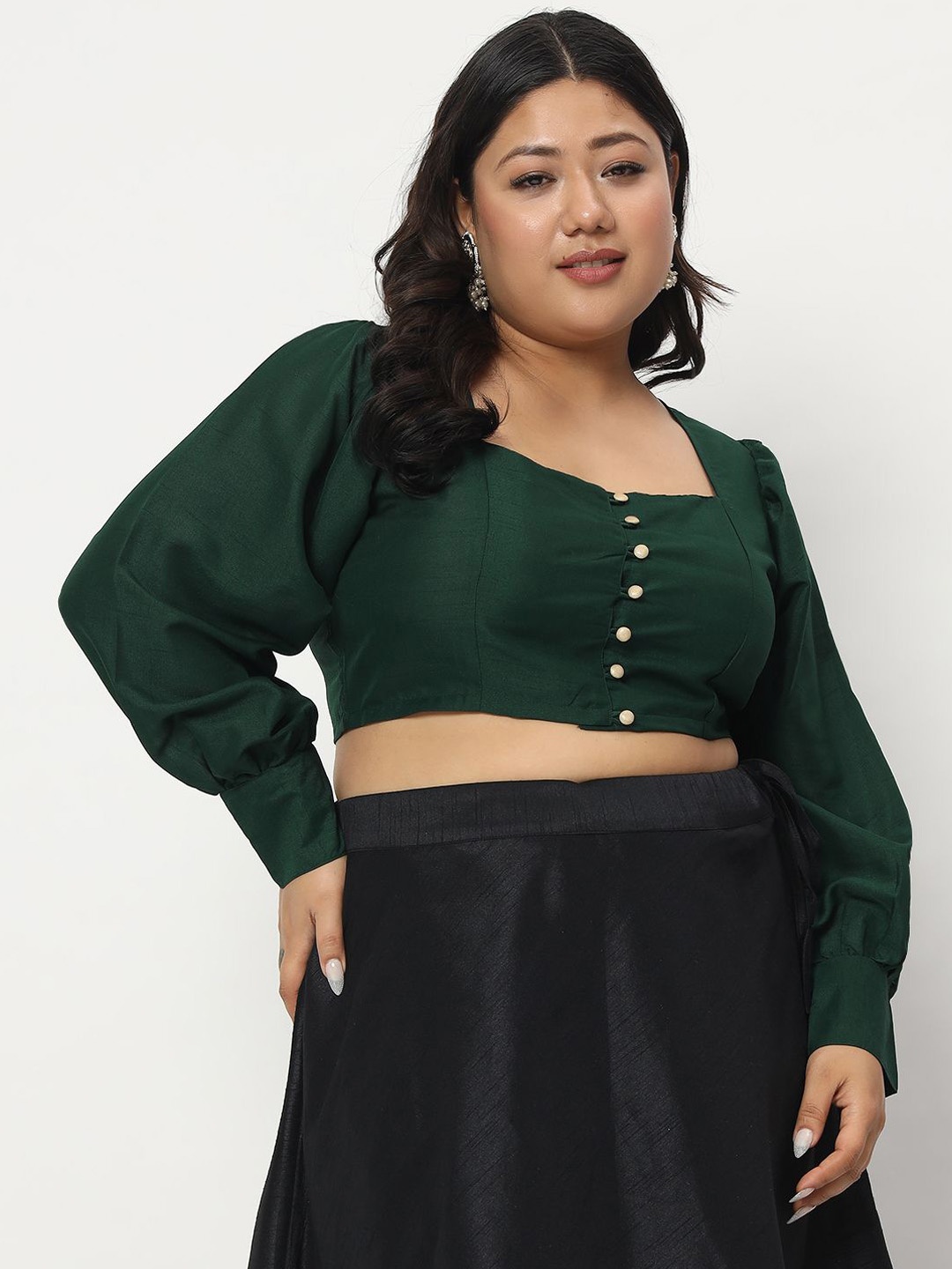 

studio rasa Square Neck Button Down Saree Blouse, Green