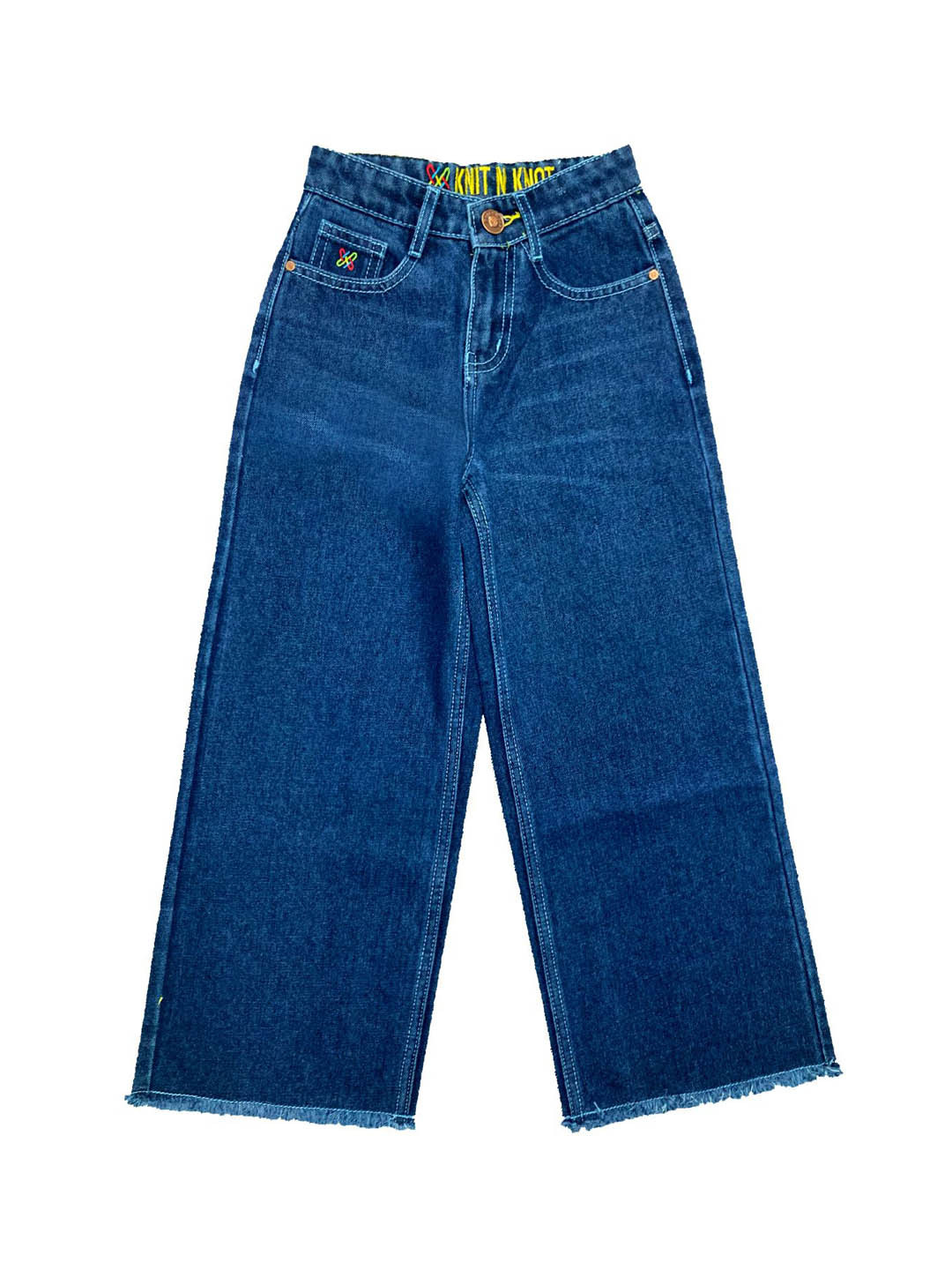 

Knit N Knot Girls Wide Leg High-Rise Low Distress Stretchable Jeans, Blue