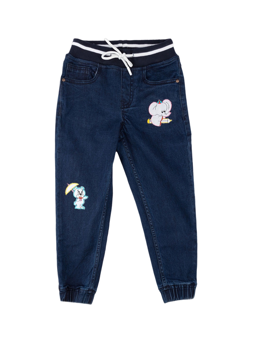 

Knit N Knot Girls Relaxed Fit Mildly Distressed Embroidered Stretchable Jeans, Navy blue