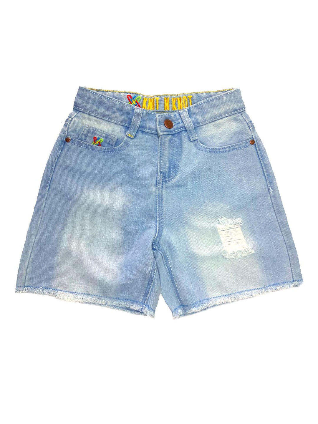 

Knit N Knot Girls Washed Denim Shorts Technology, Blue