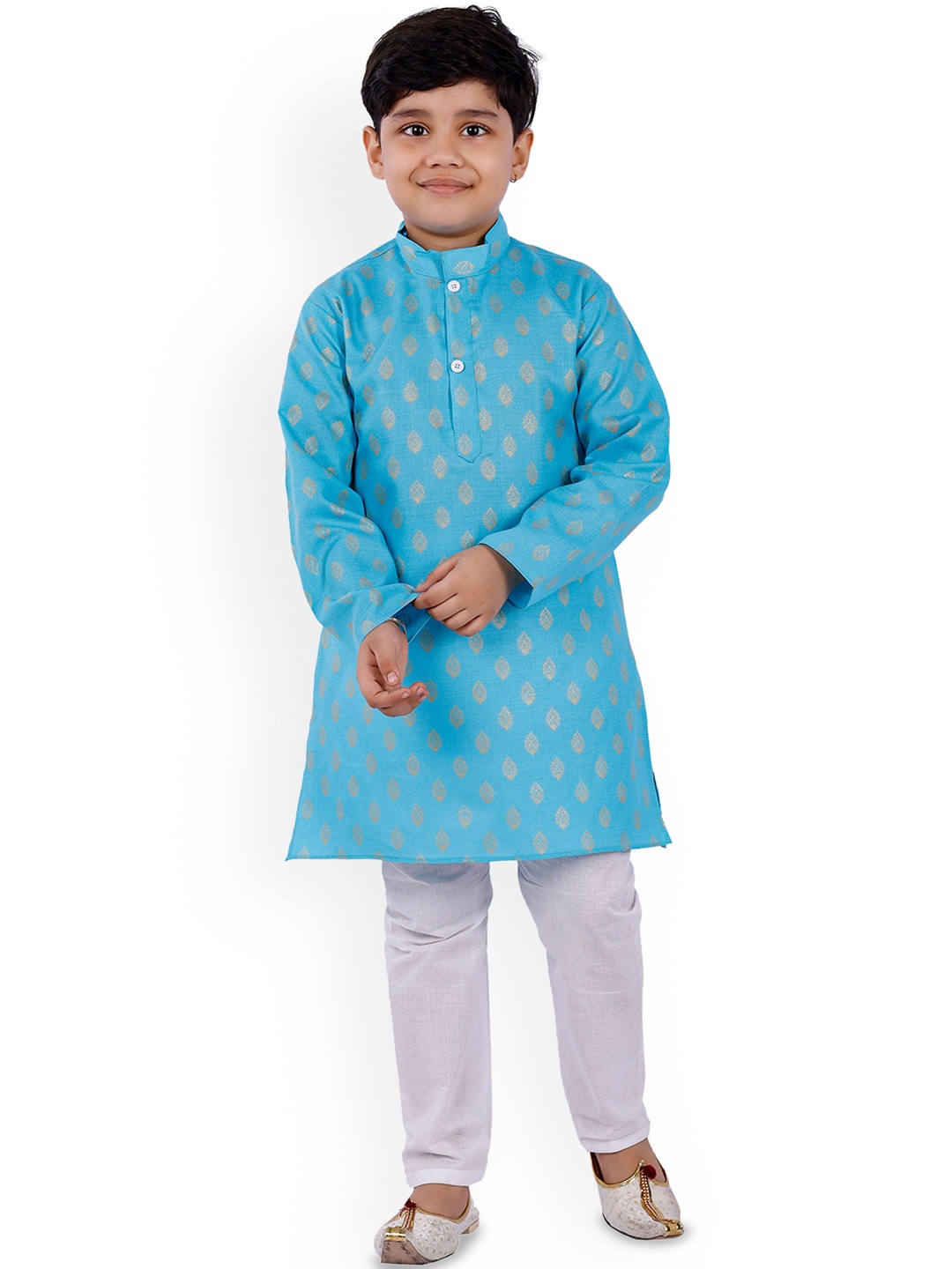 

BAESD Boys Floral Printed Regular Kurta with Trousers, Turquoise blue