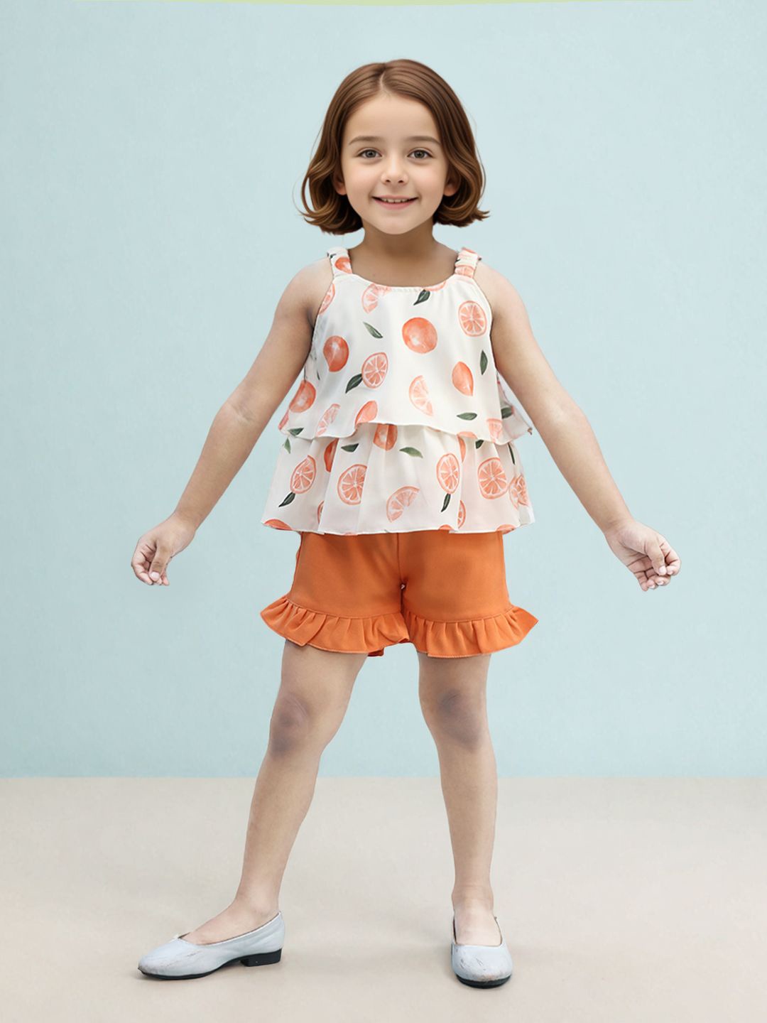 

Toonyport Girls Printed Top with Shorts, Orange