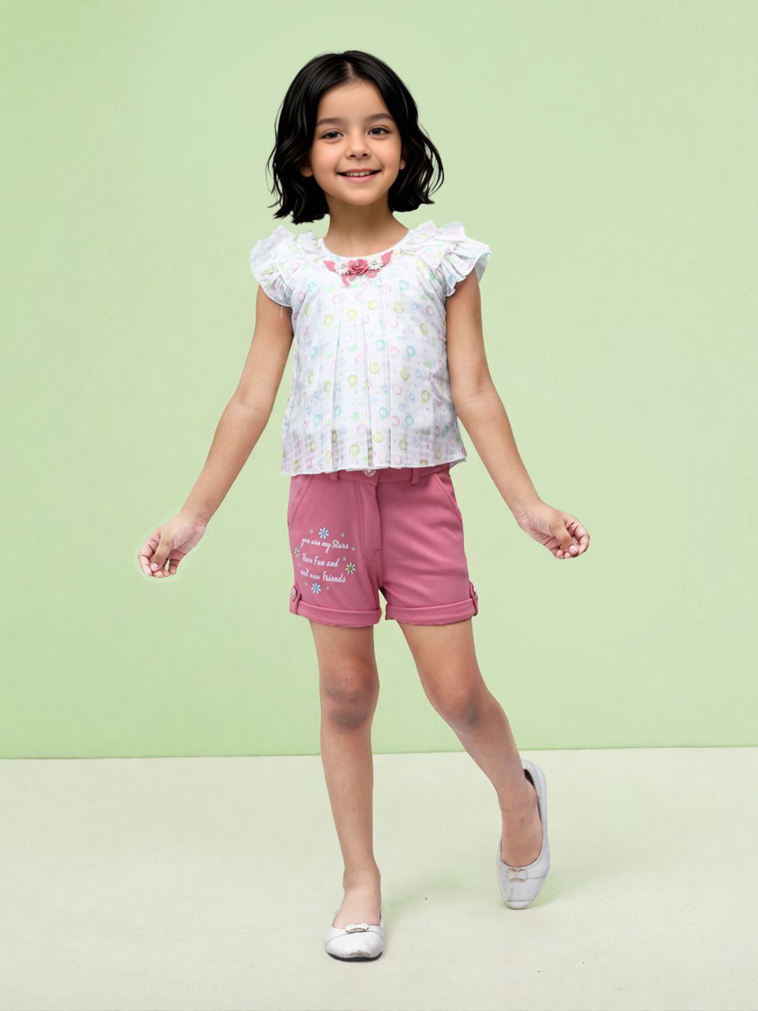 Toonyport Girls Printed Top with Shorts, Pink