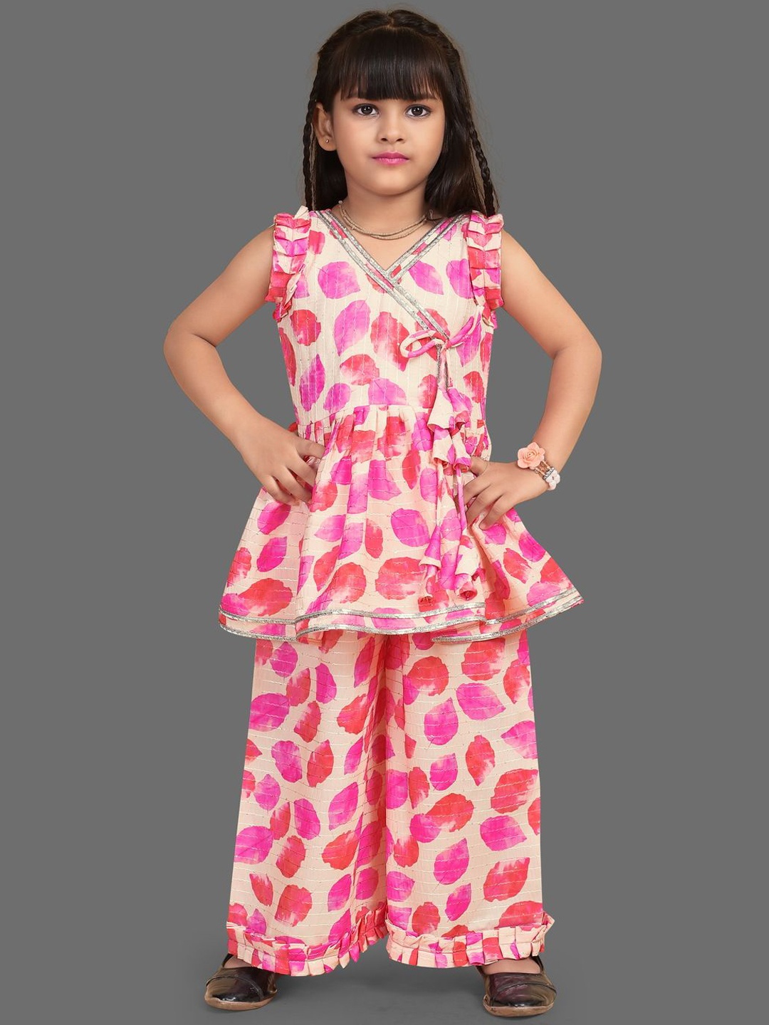 

BAESD Girls Floral Printed Regular Kurta with Palazzos, Pink