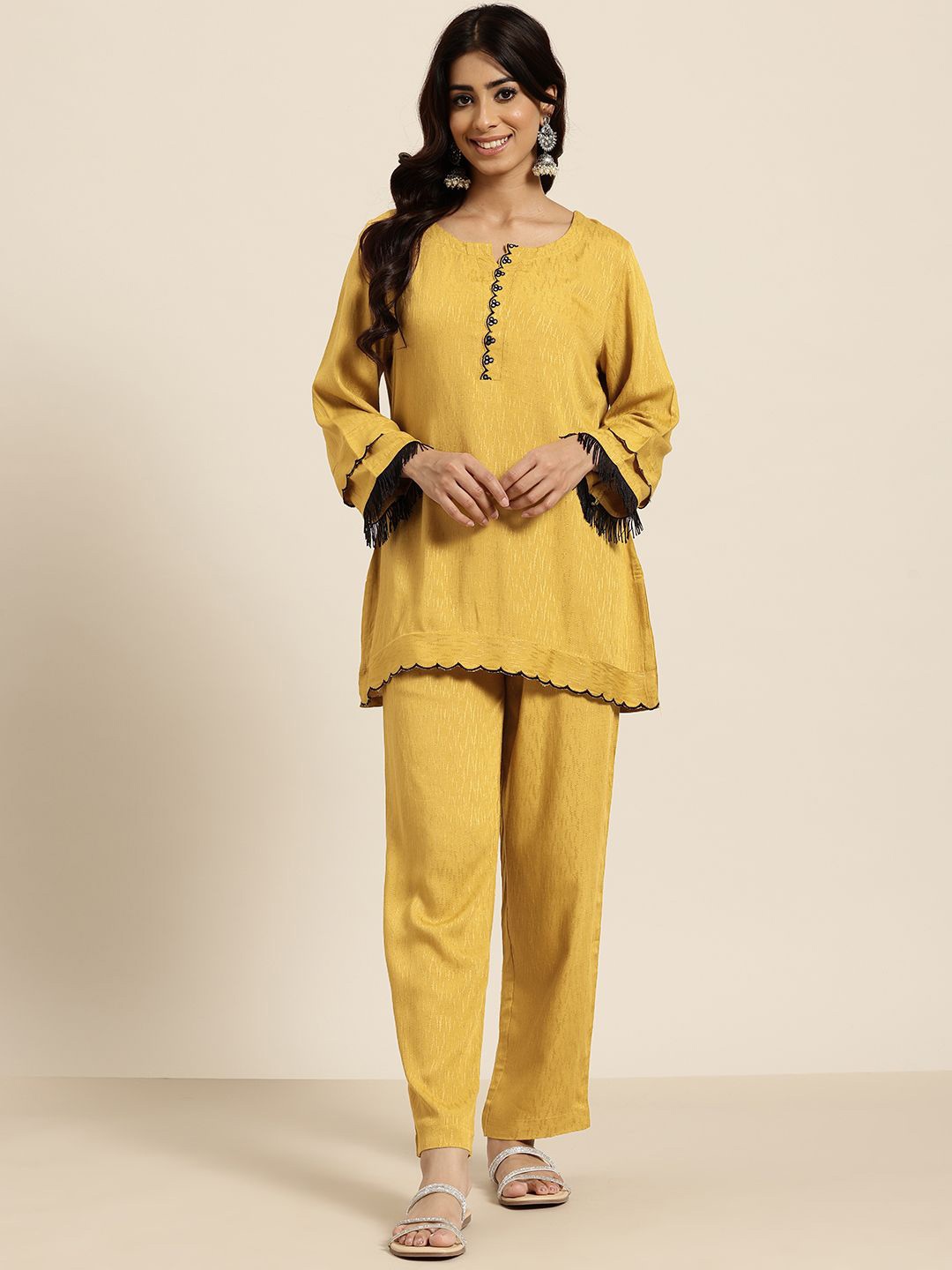 

HERE&NOW Embroidered Tunic With Trousers Co-Ords, Yellow