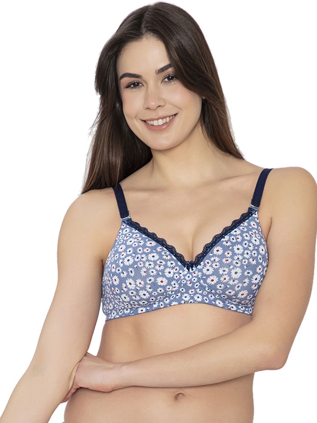 

B'ZAR Floral Bra Full Coverage Lightly Padded, Blue