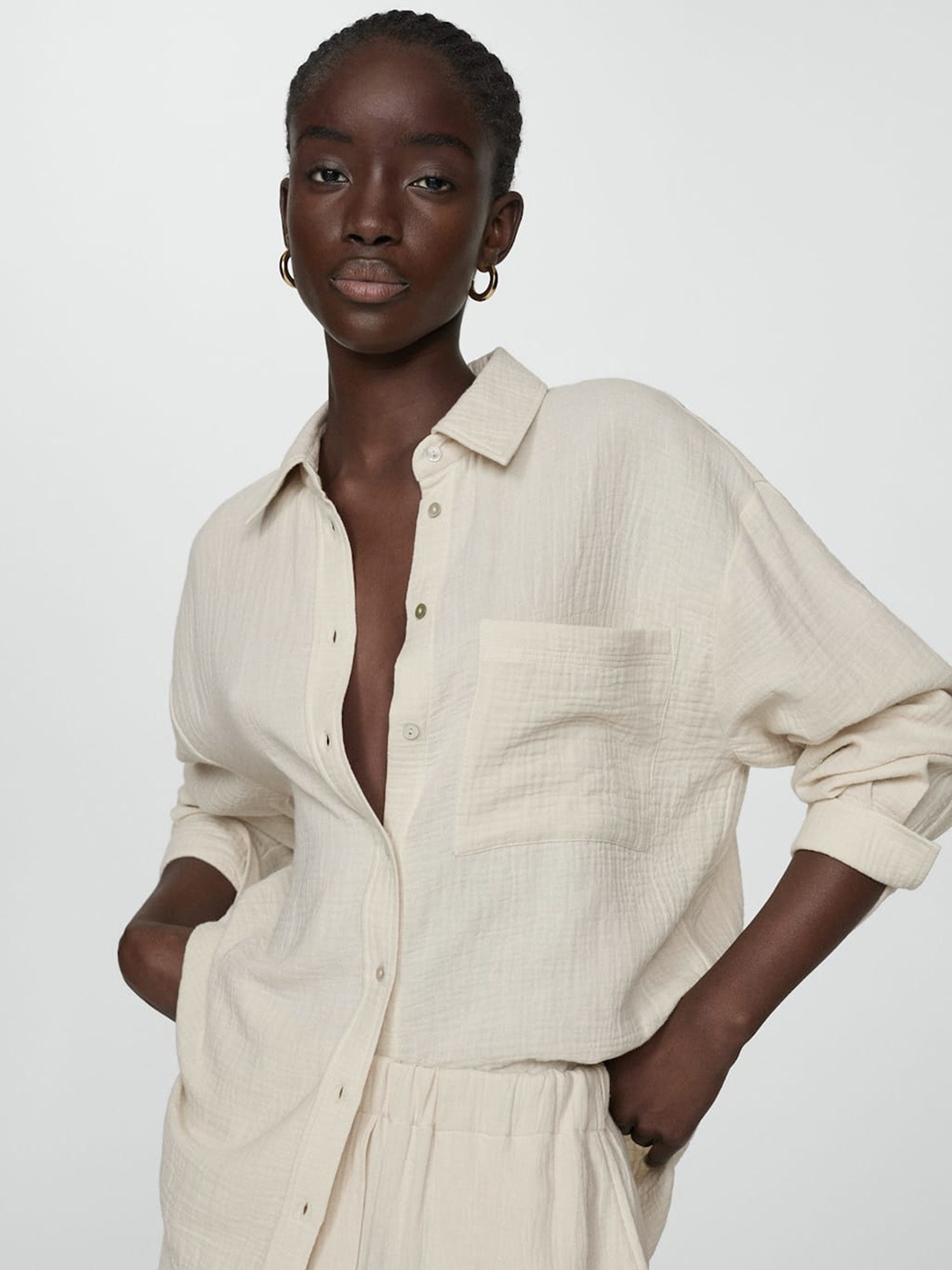 

MANGO Opaque Casual Cotton Shirt, Beige