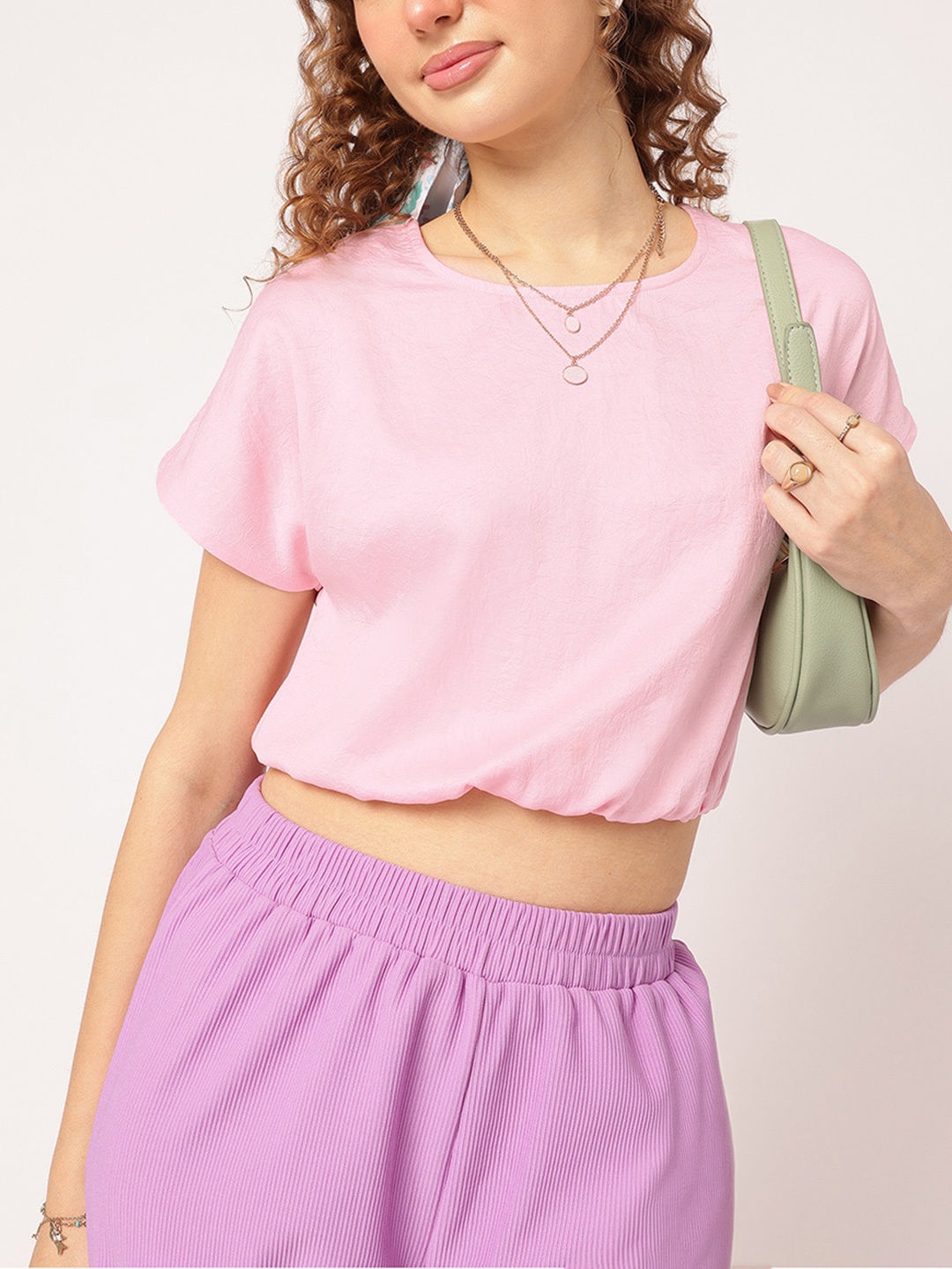 

DressBerry Girl Boss Glam Blouson Crop Top, Pink