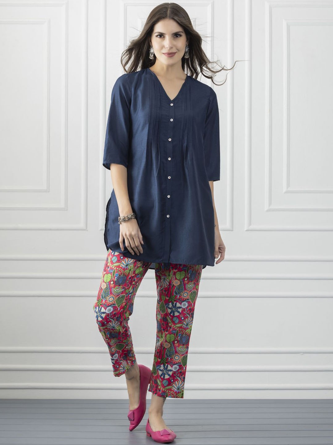 SHAYE Printed Tunic With Trouser Co-Ords, Blue