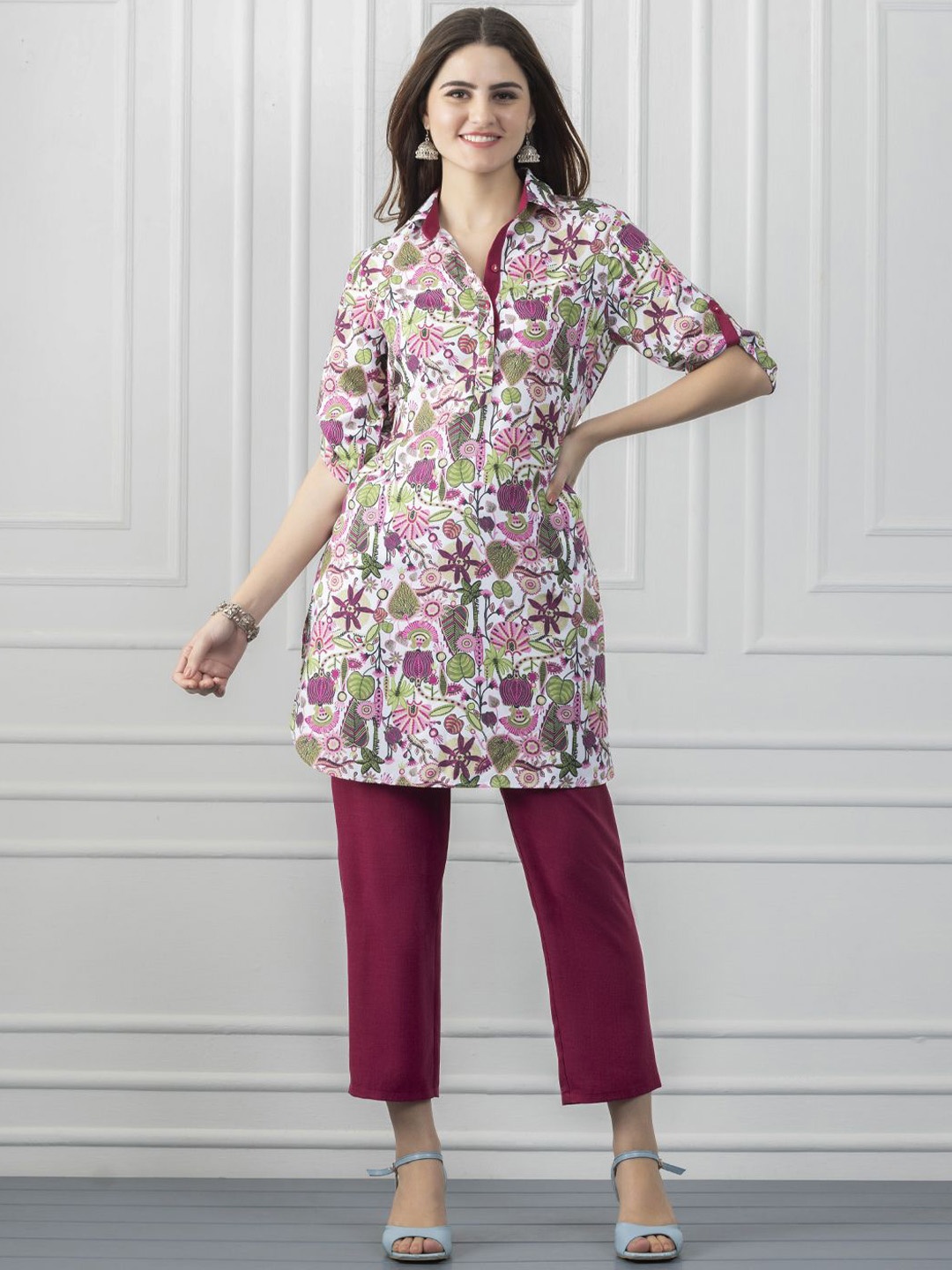 

SHAYE Printed Tunic & Trouser Co-Ords, White