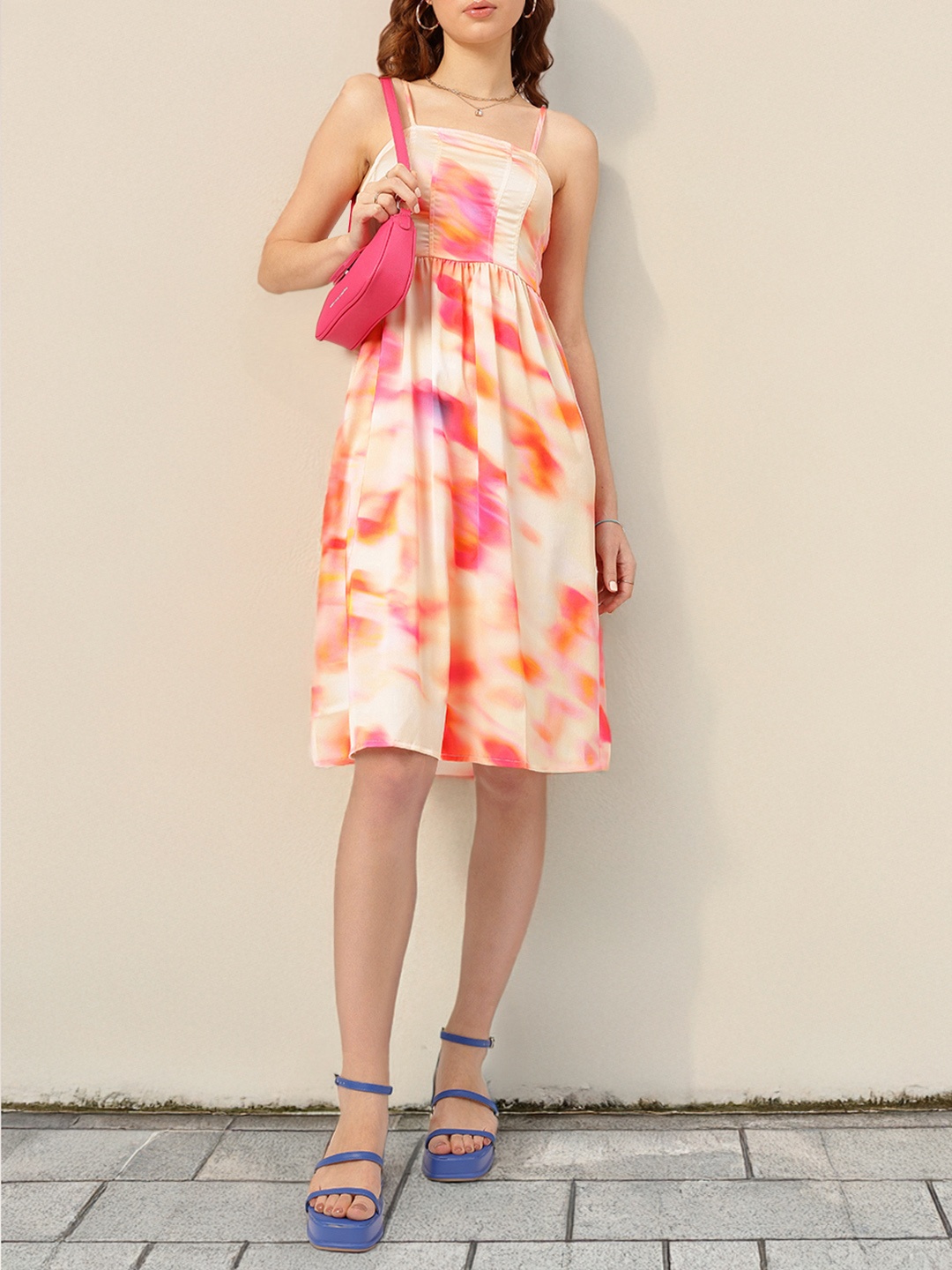 

DressBerry Colour Splash Printed Smocked A-line Dress, Multi
