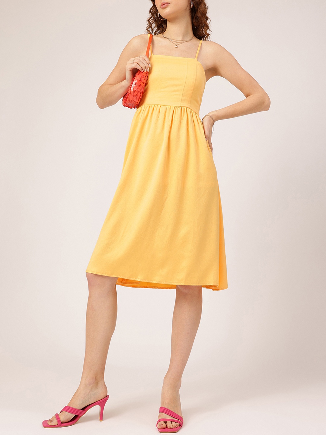 

DressBerry Playful Grace Smocked Detail A-Line Dress, Yellow