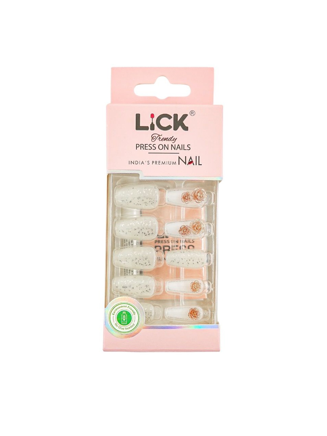 

LICK Set Of 30 Glossy & Flower Press On Artificial Nails - White