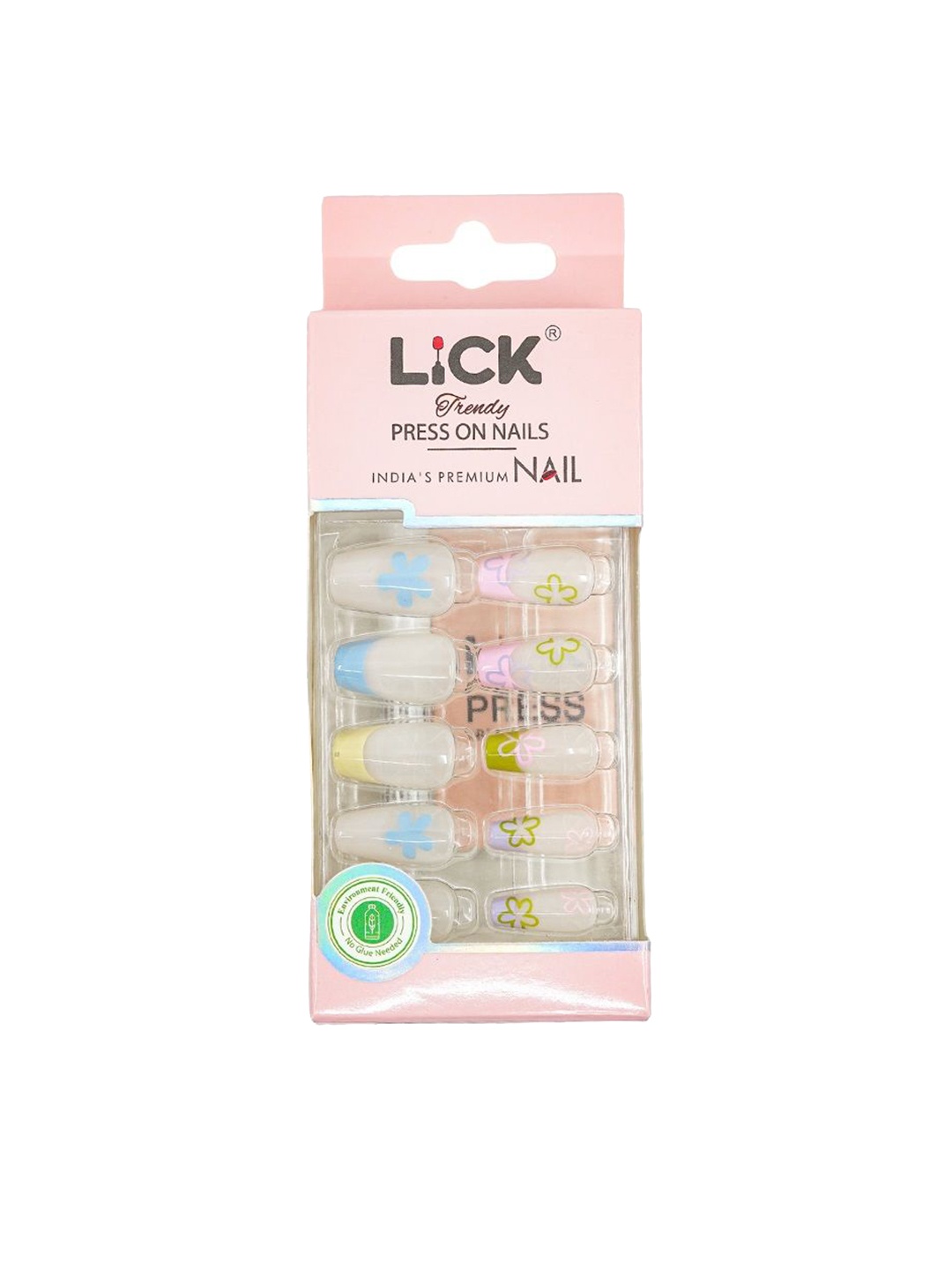 

LICK Set Of 30 Glossy Floral Press On Artificial Nails - Nude